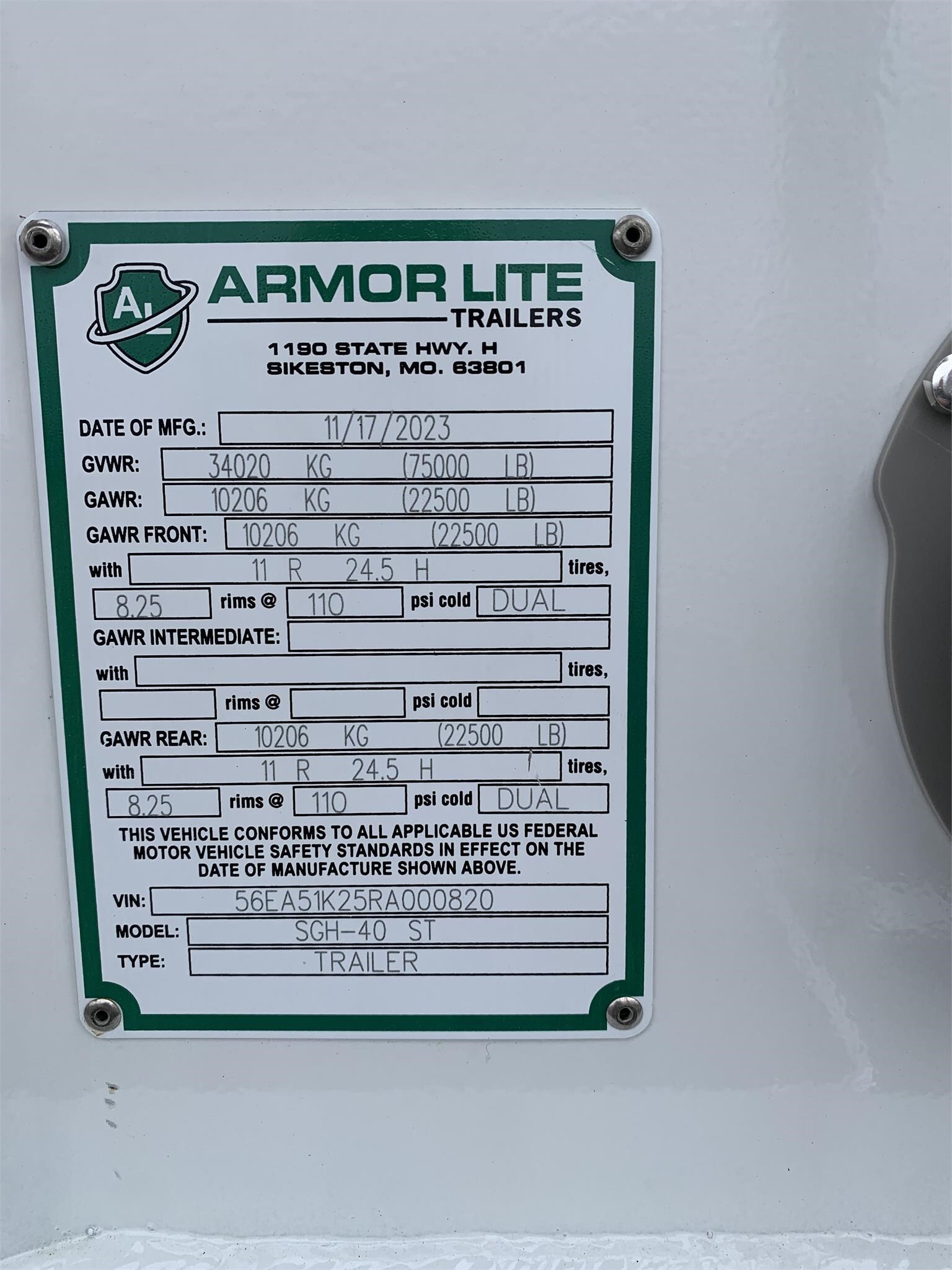 2024 Armor Lite 40FT Grain Trailer
