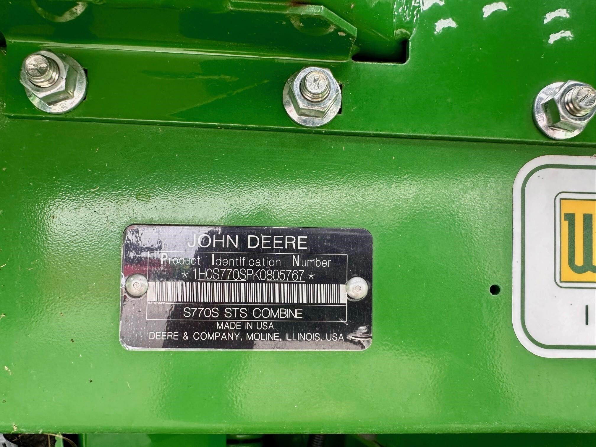 2019 John Deere S770 Combine