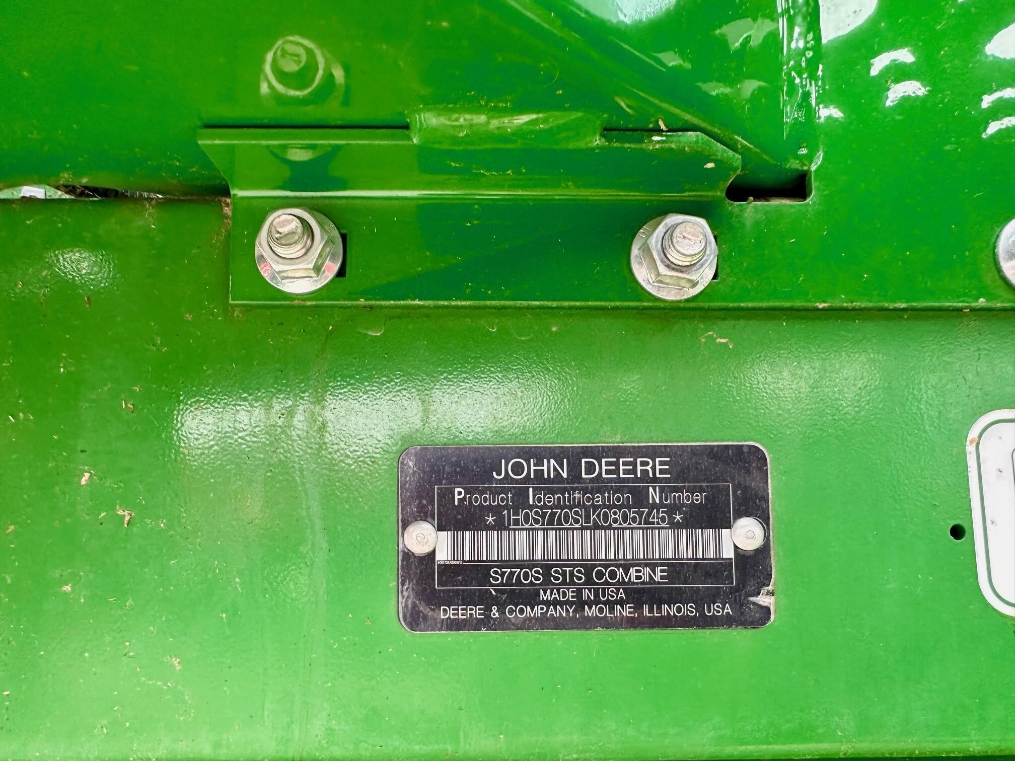 2019 John Deere S770 Combine