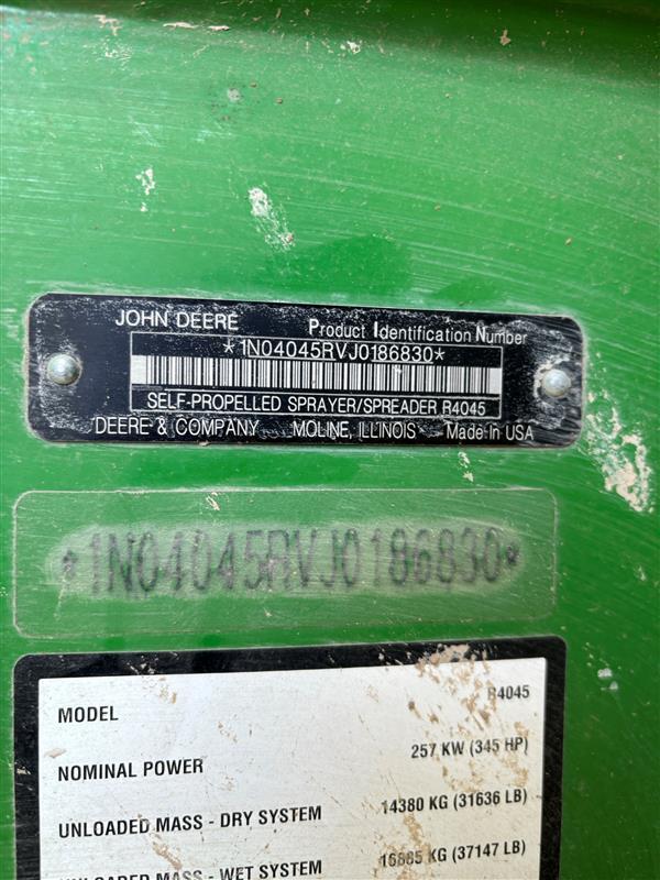 2018 John Deere R4045 Self-Propelled Sprayer