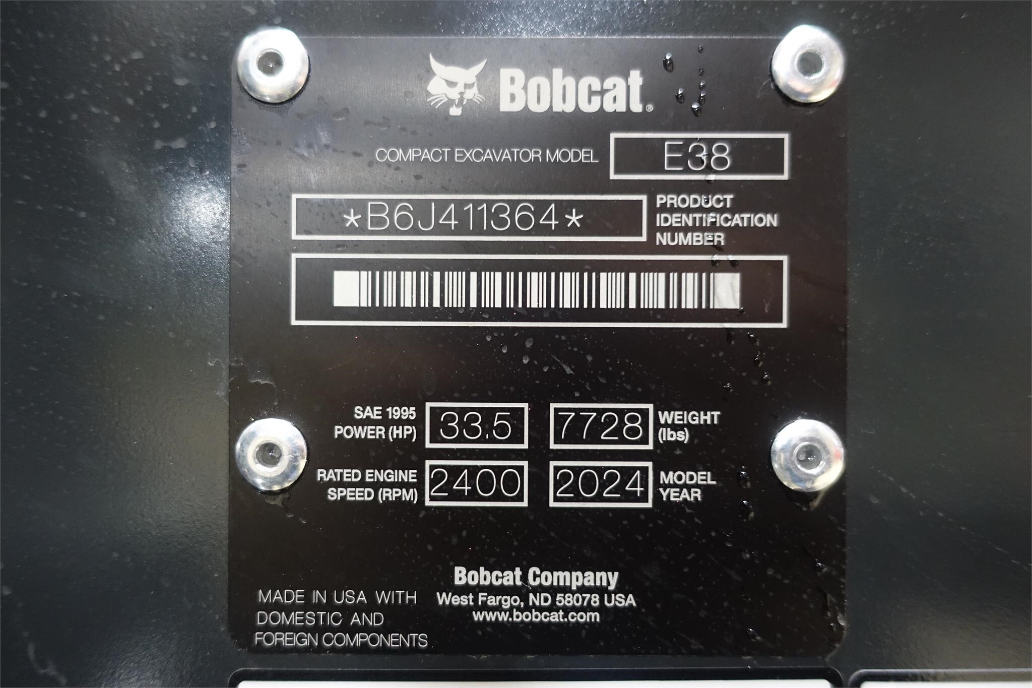 2024 Bobcat E38 Mini Excavator