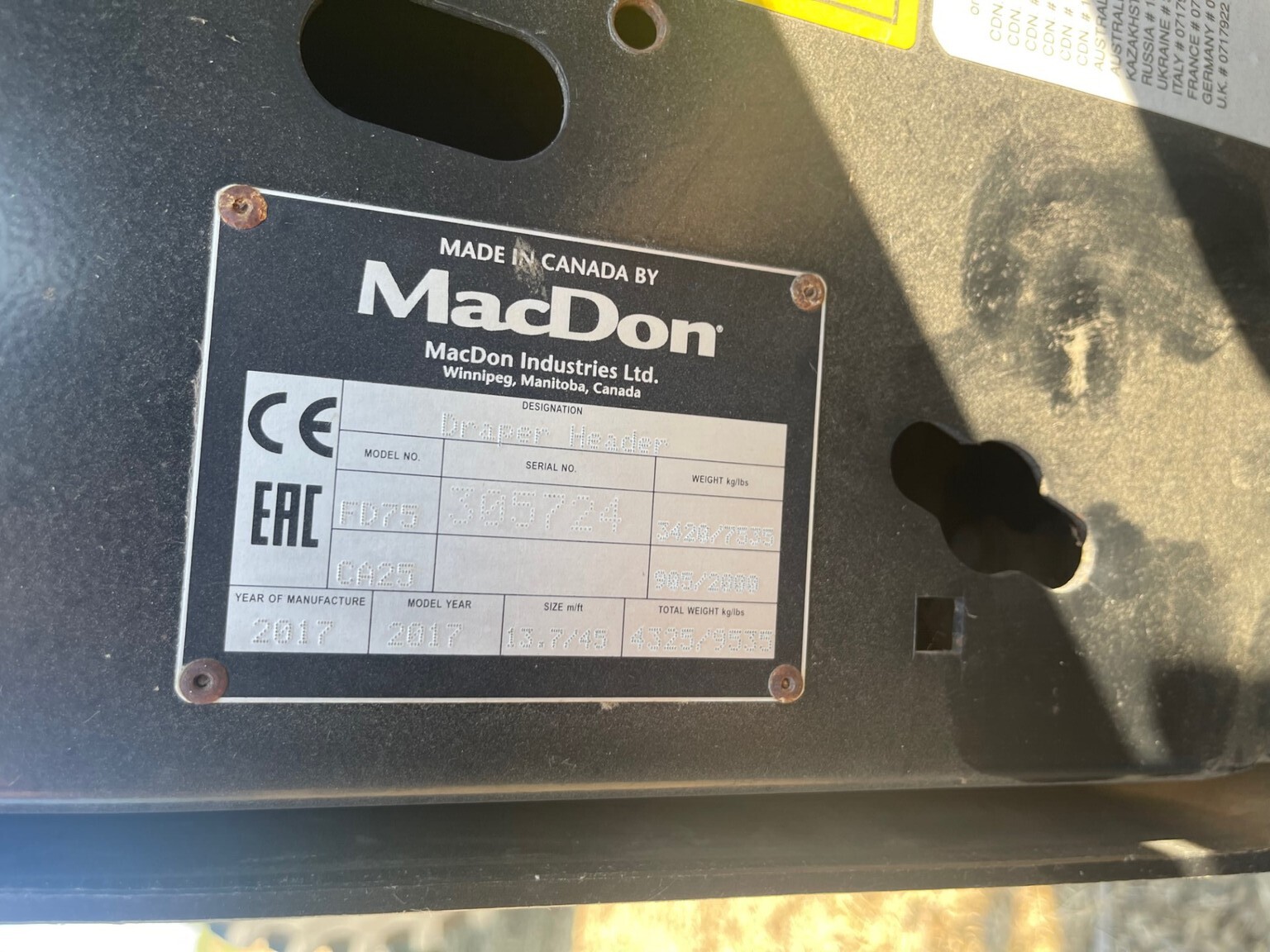 2017 MacDon FD75-45 Platform