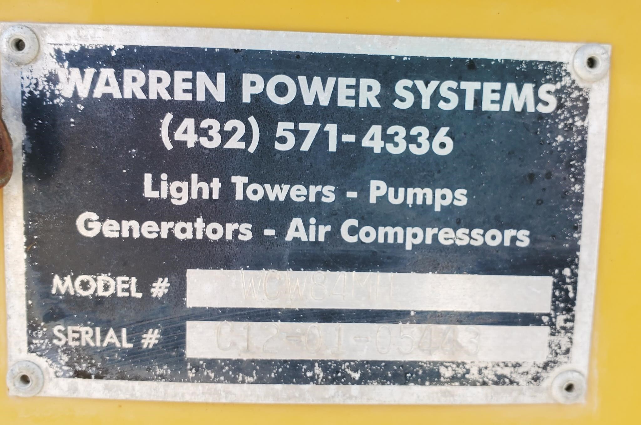 Warren Power Systems WCW84MH Generator - $2,250 | Machinery Pete