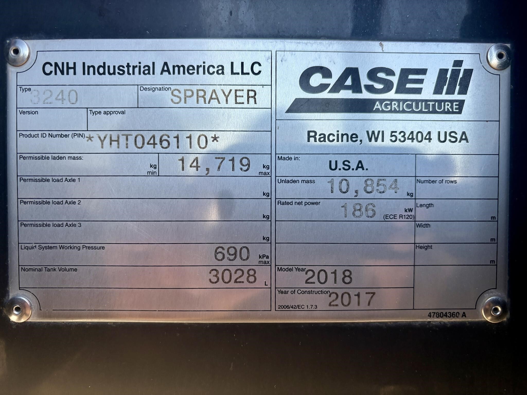 2018 Case IH Patriot 3240 Self-Propelled Sprayer
