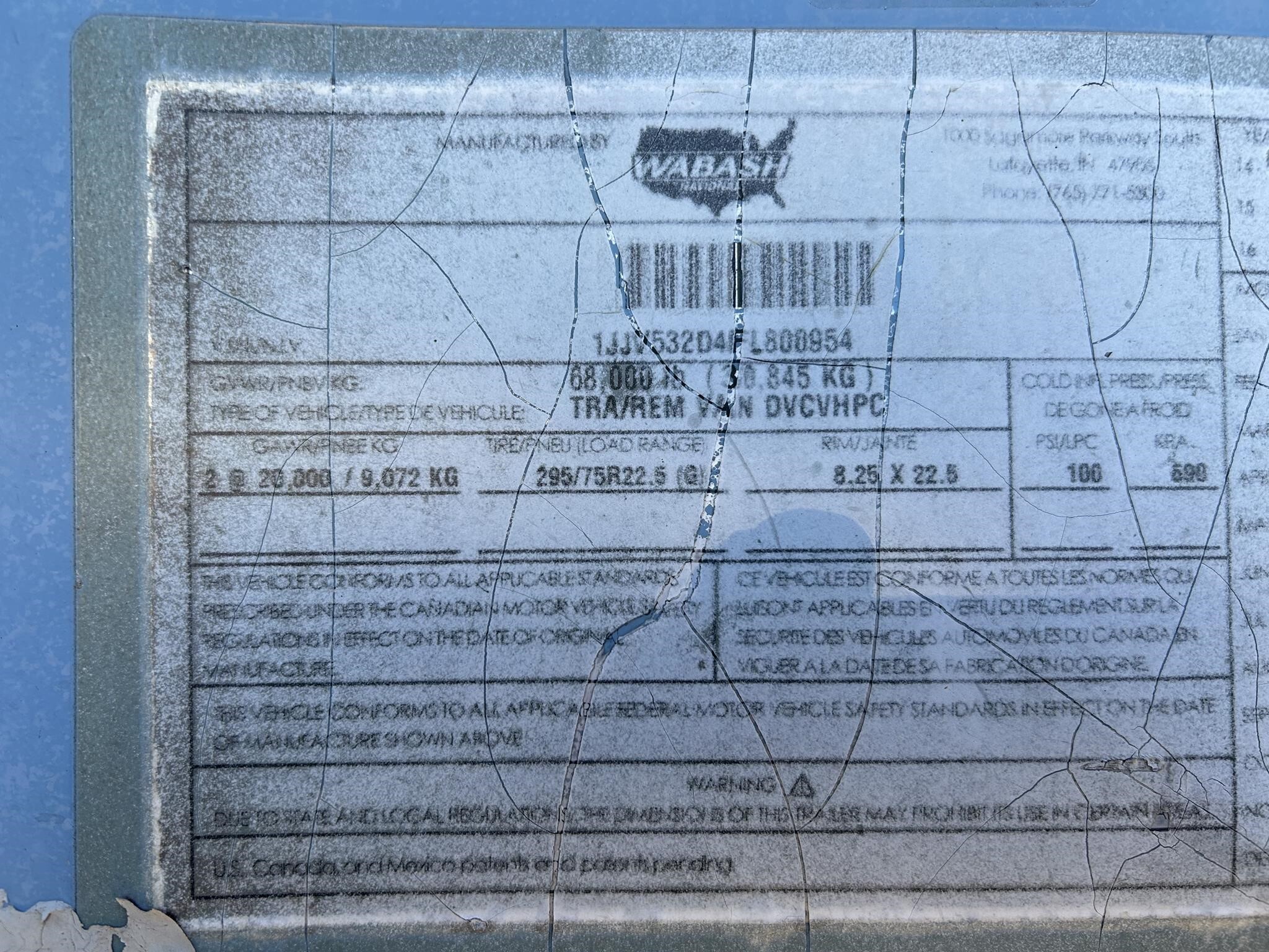 2015 Wabash 53 FT DRY VAN Box Trucks/Trailer