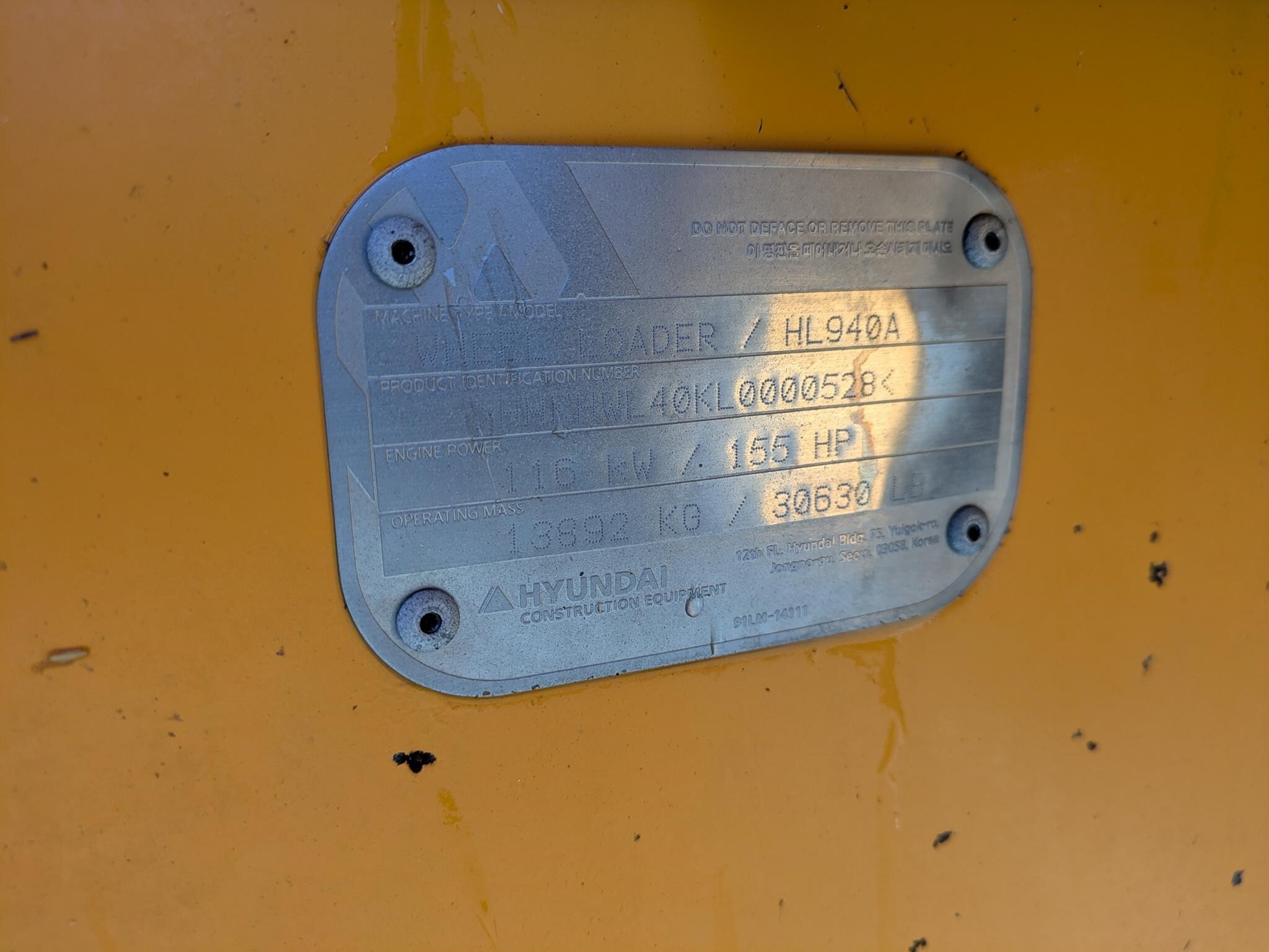 2023 Hyundai HL940A Front End Loader