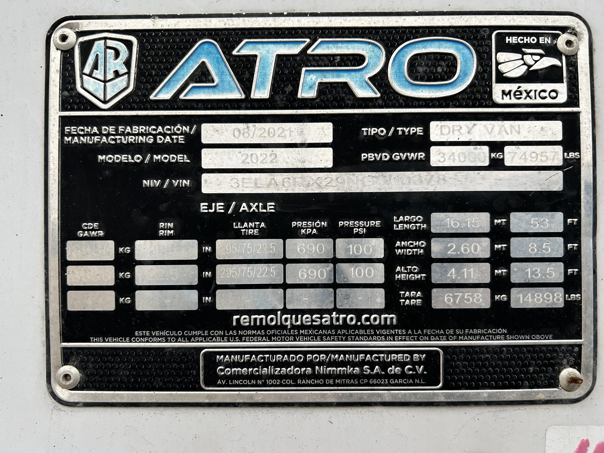 2022 Atro 53 FT DRY VAN Box Trucks/Trailer