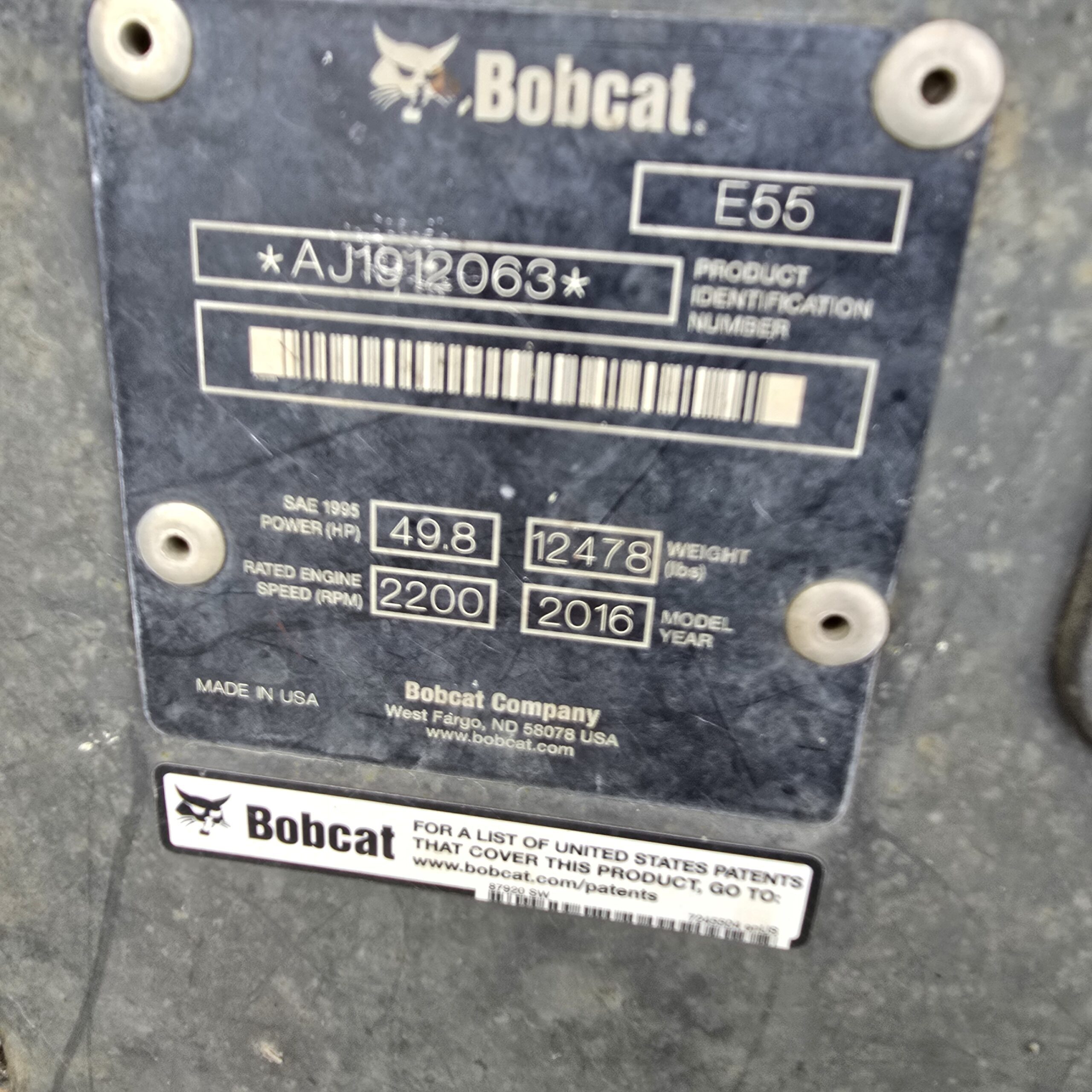 2016 Bobcat E55 Mini Excavator