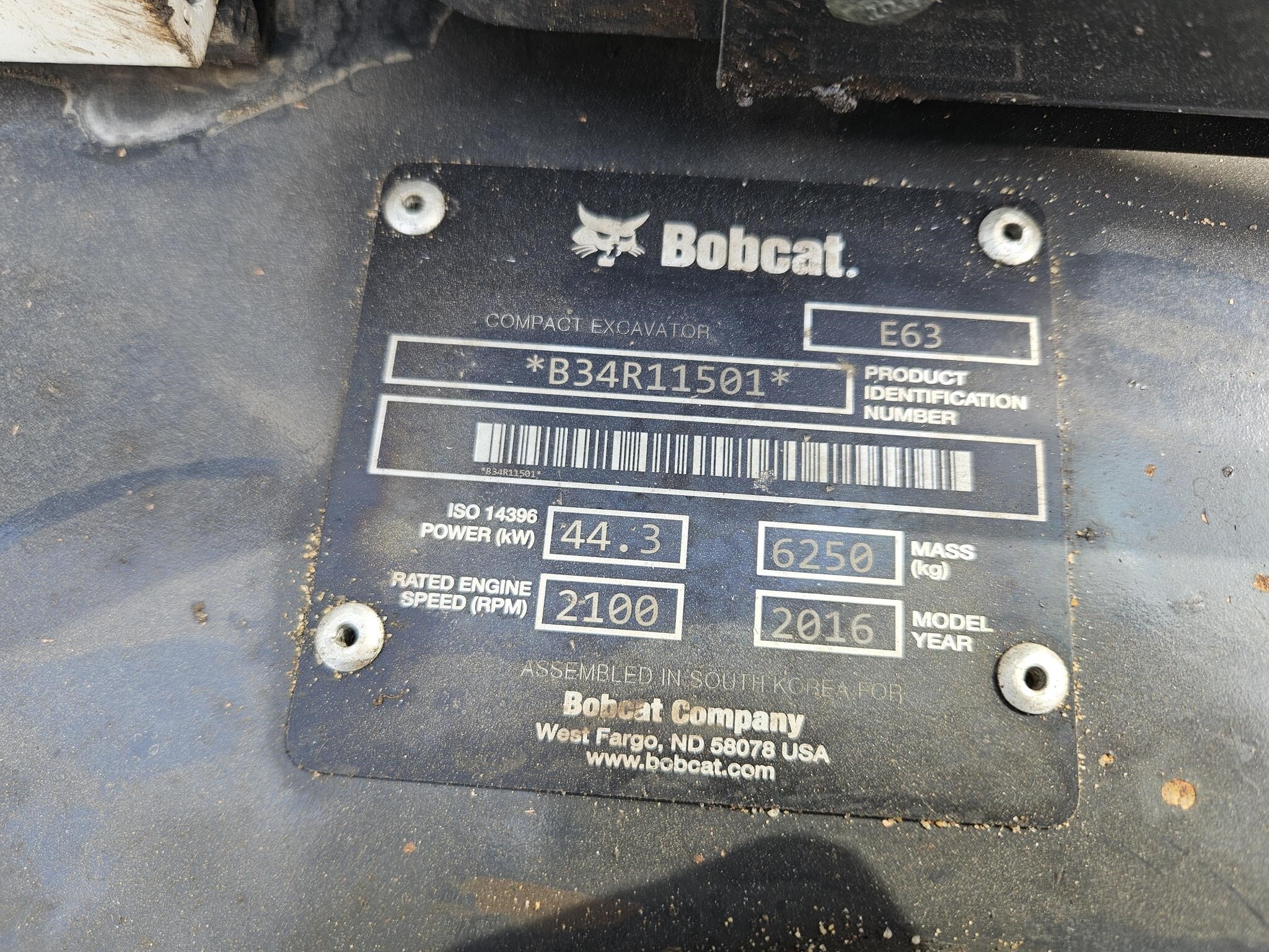 2016 Bobcat E63 Miscellaneous
