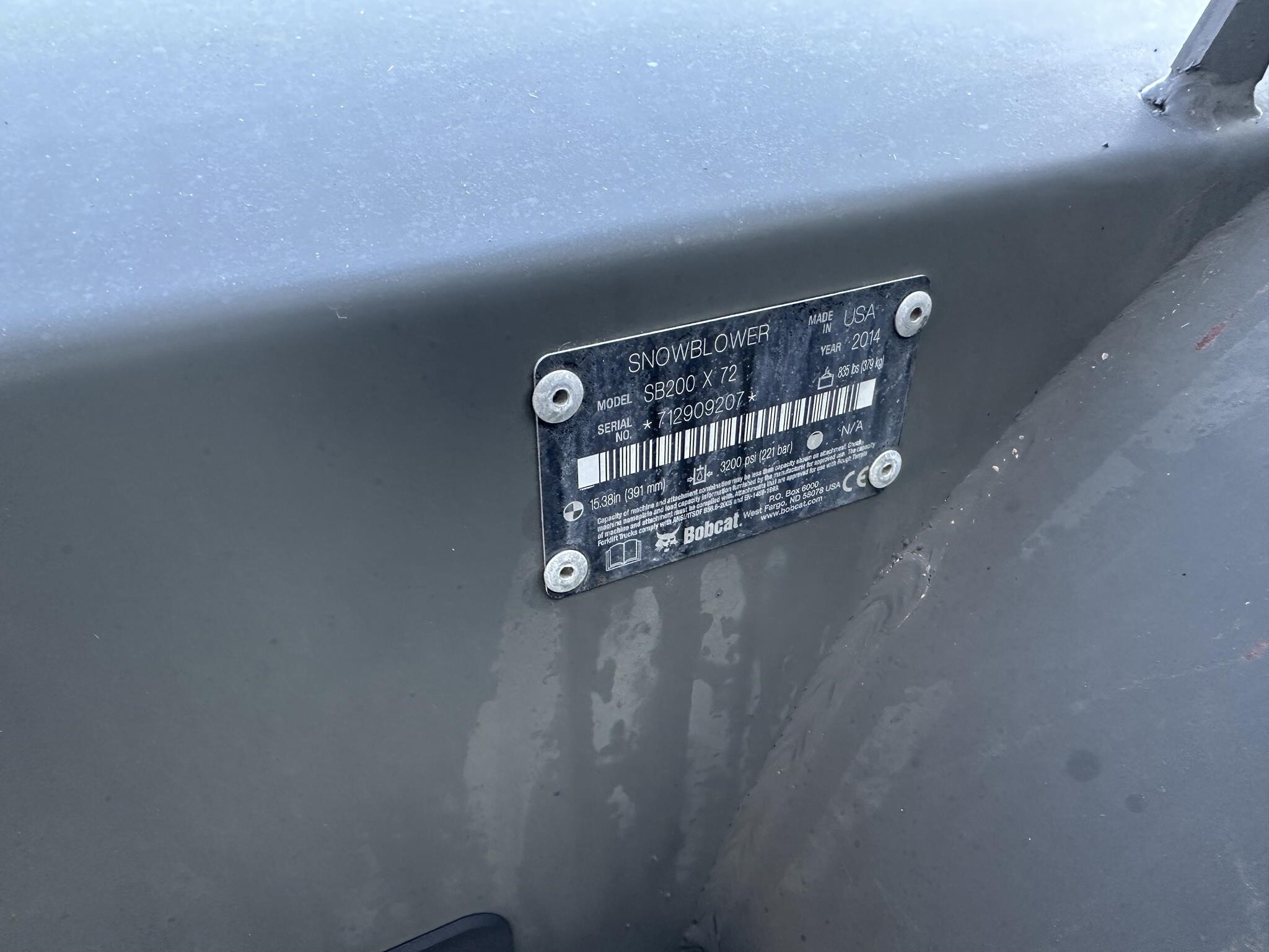 2014 Bobcat SB200-72 Snow Blower