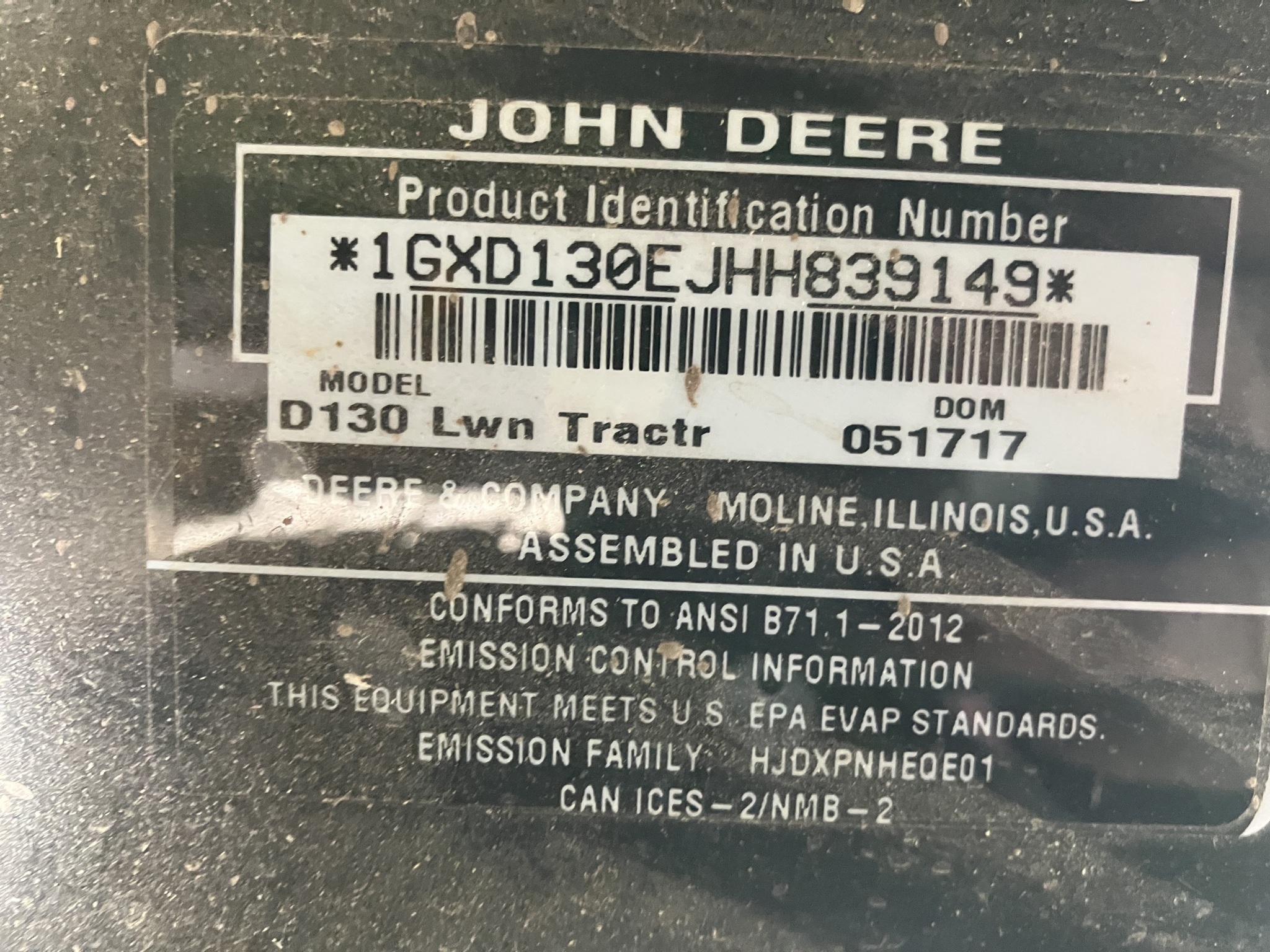 2017 John Deere D130 Lawn Mower