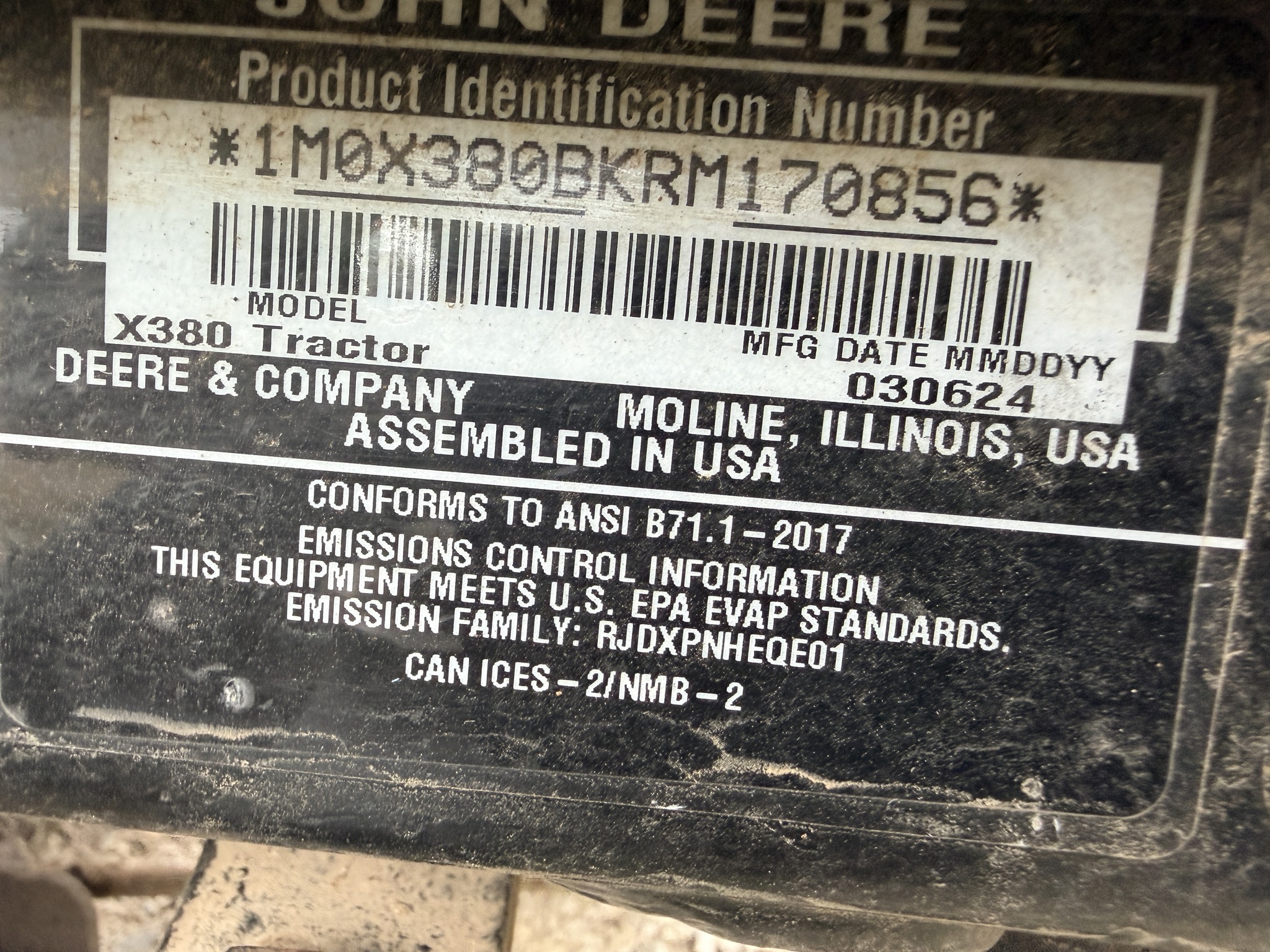 2024 John Deere X380 Lawn Mower