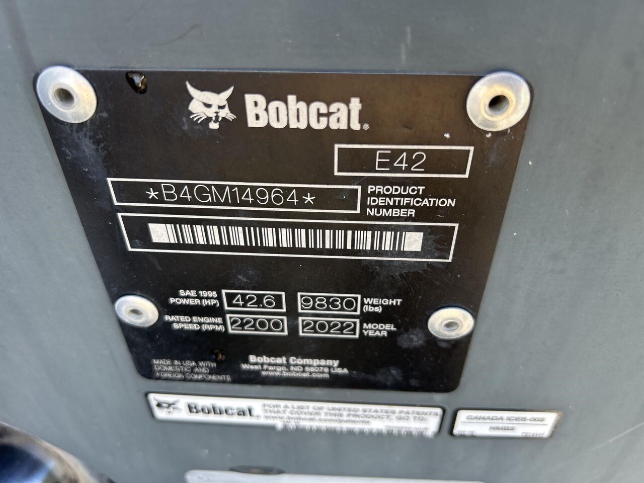 2022 Bobcat E42 Mini Excavator