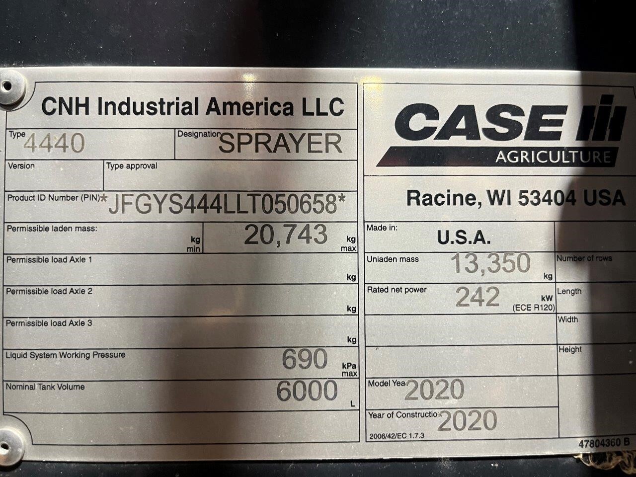 2020 Case IH Patriot 4440 Self-Propelled Sprayer