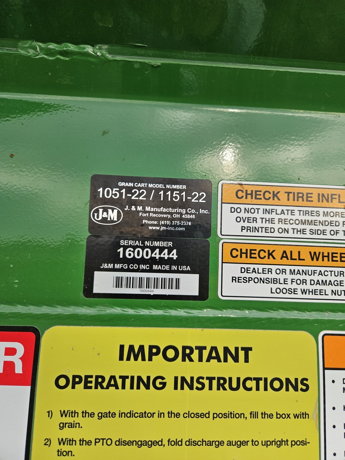 2016 J&M 1051 Grain Cart