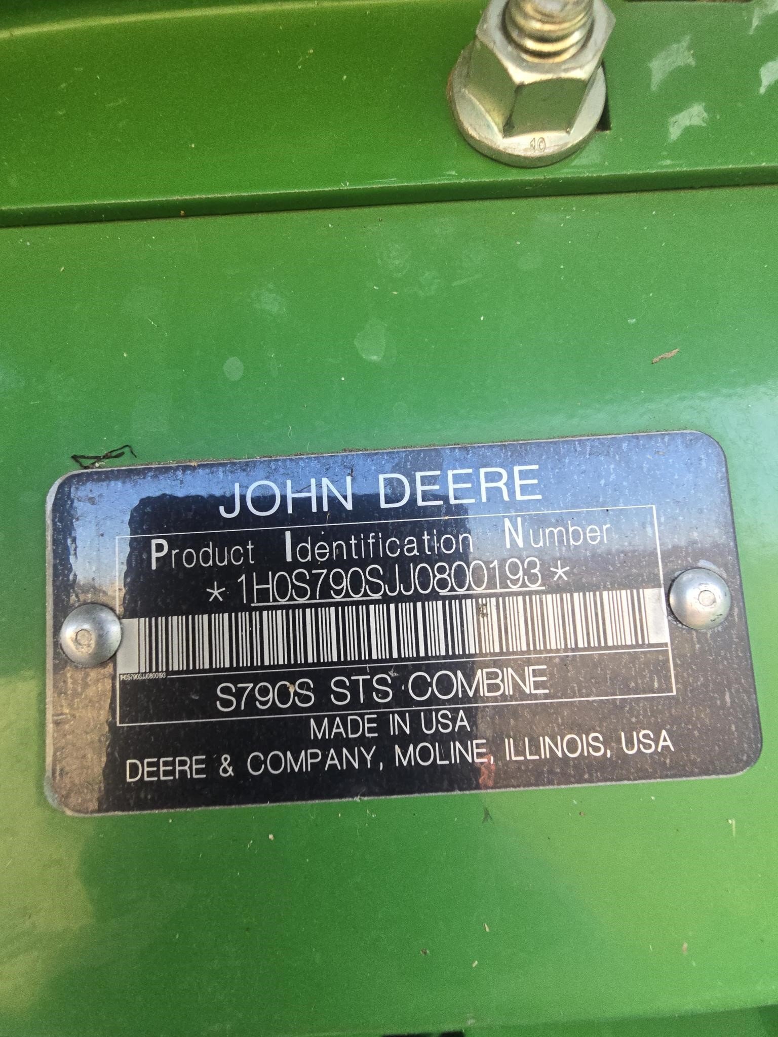 2018 John Deere S790 Combine
