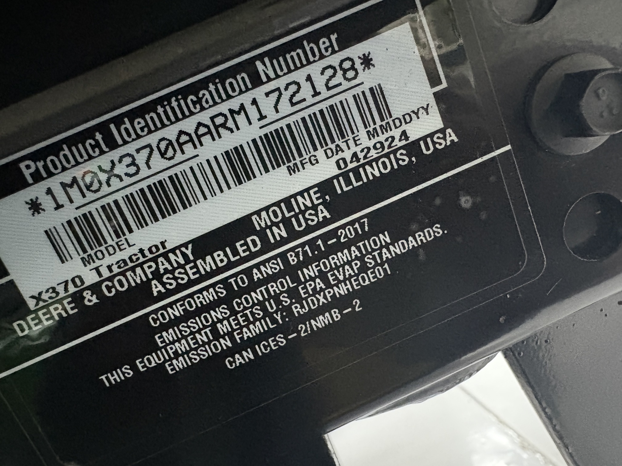2024 John Deere X370 Lawn Mower