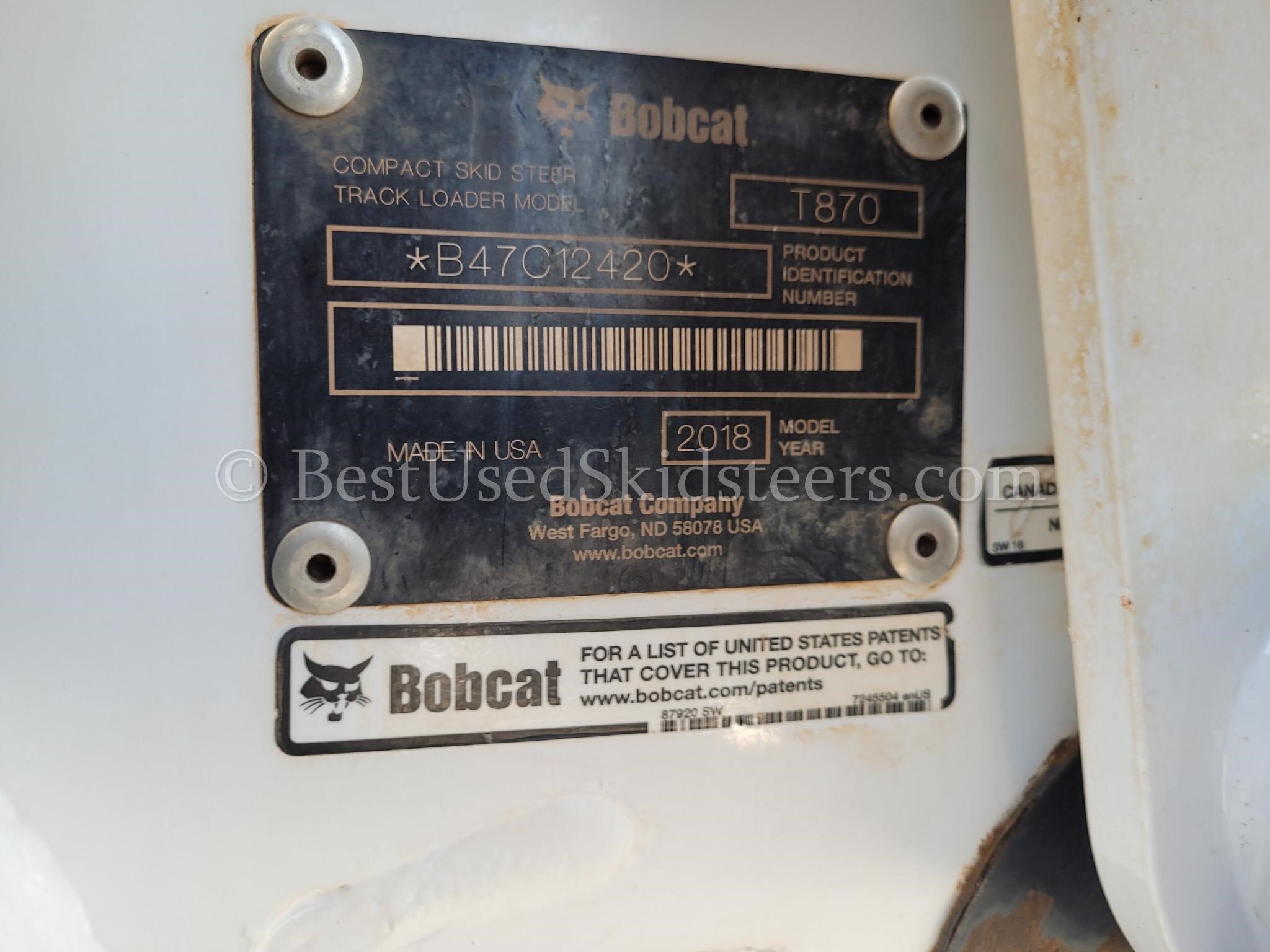 2018 Bobcat T870 Skid Steer