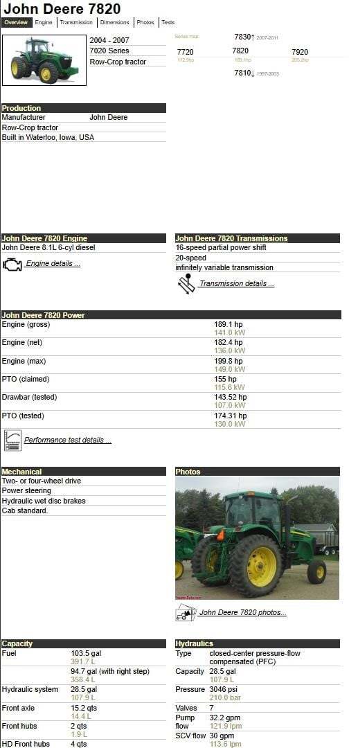 2004 John Deere 7820 Tractor