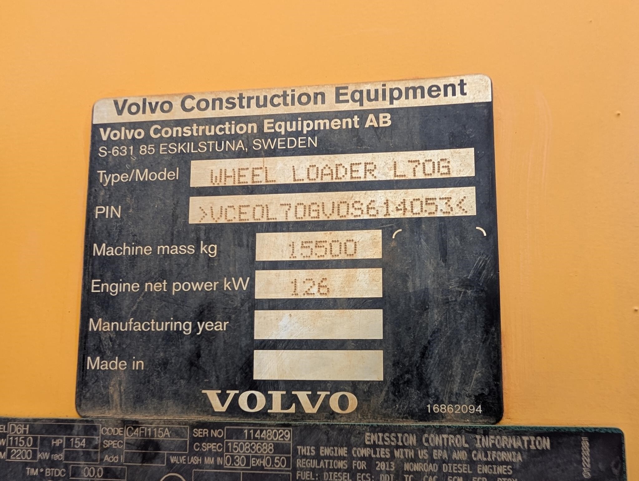 2013 Volvo L70G Miscellaneous