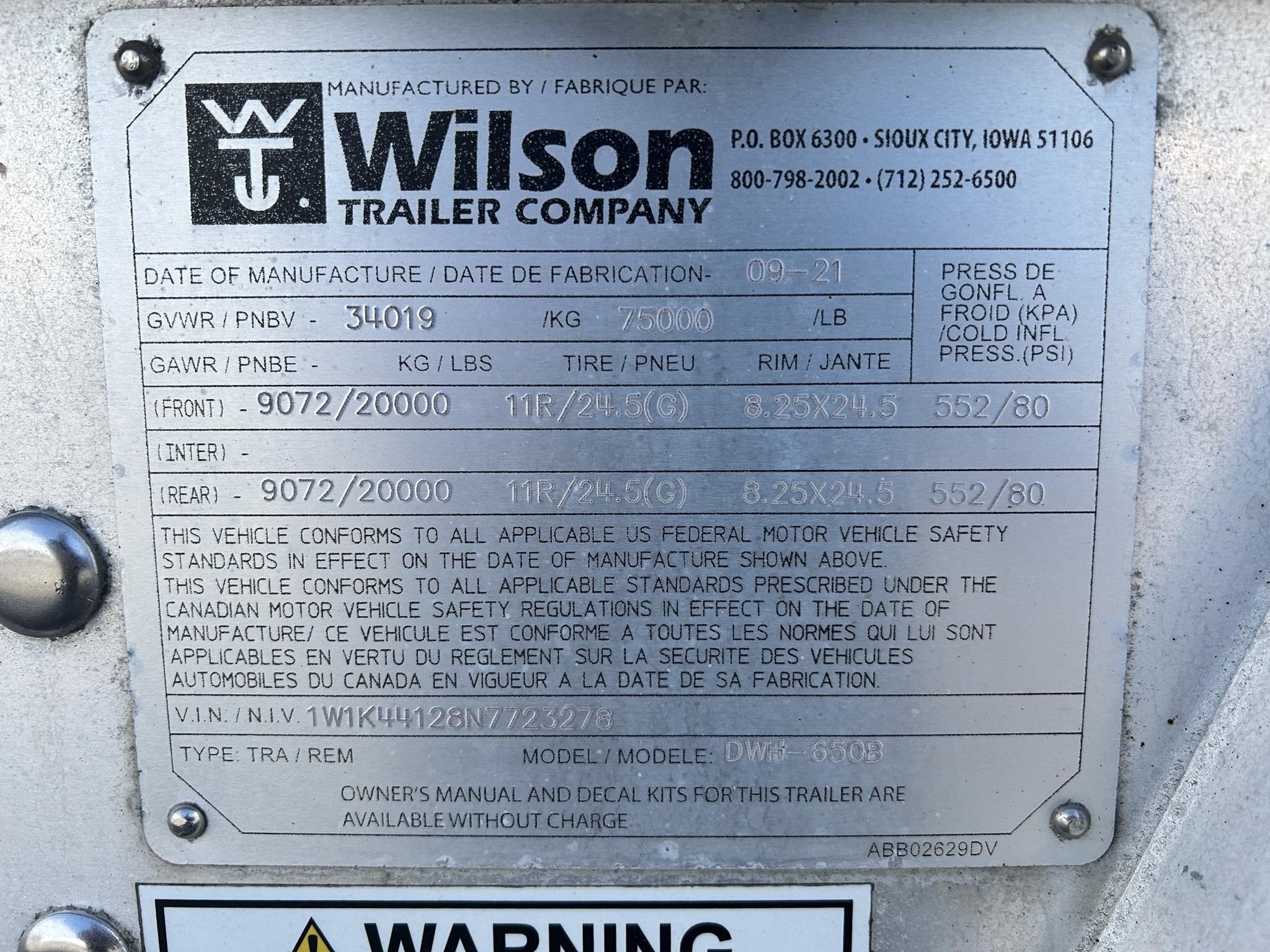 2022 Wilson DWH-650B Grain Trailer