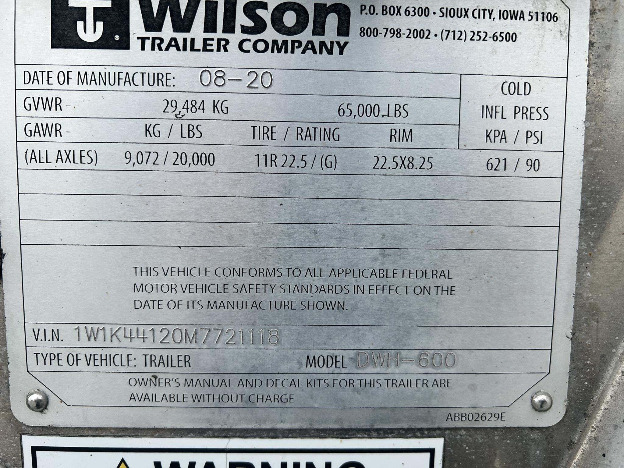 2021 Wilson DWH-600 Grain Trailer