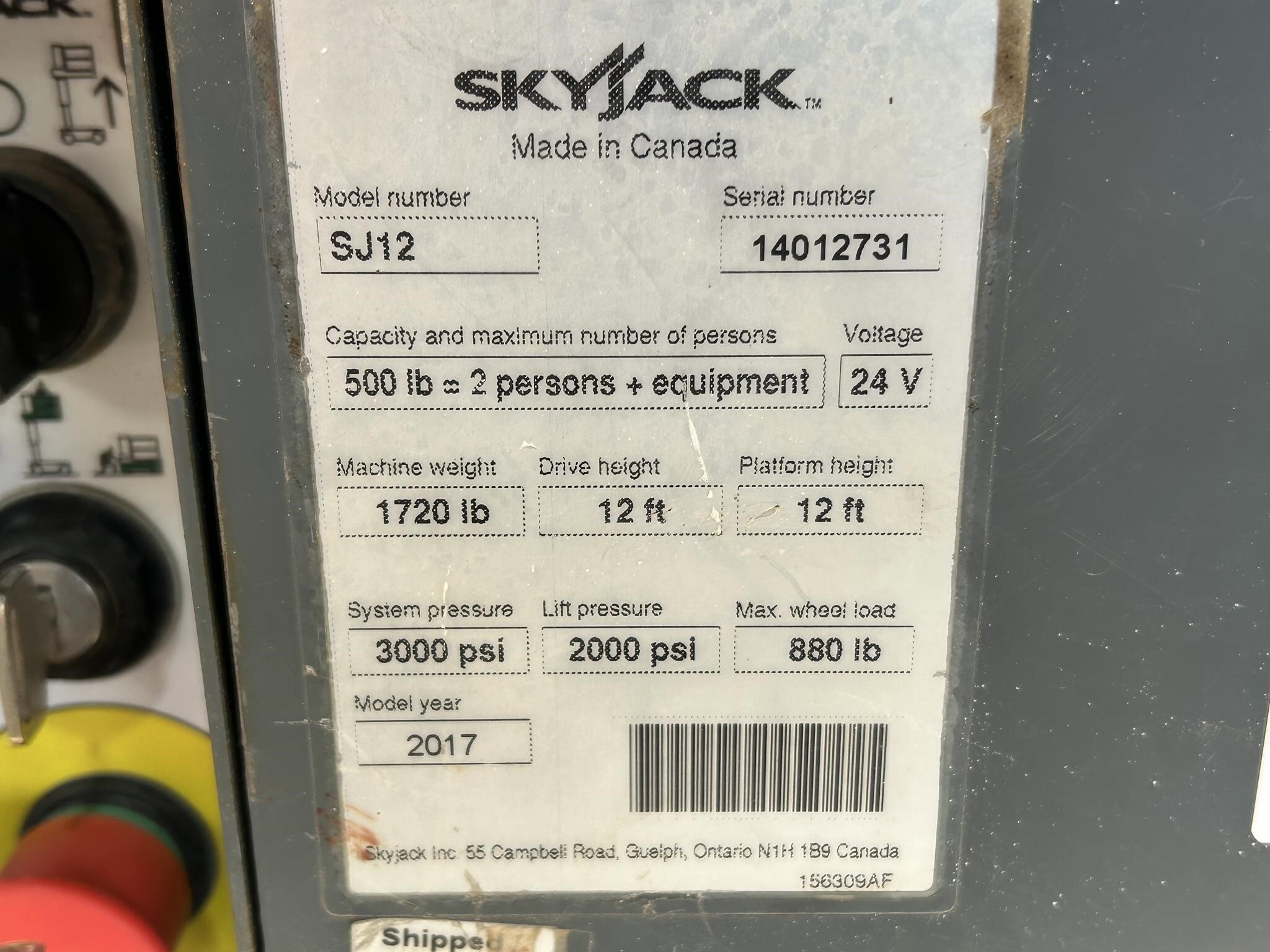 2017 Skyjack SJ12 Scissor/Boom Lift