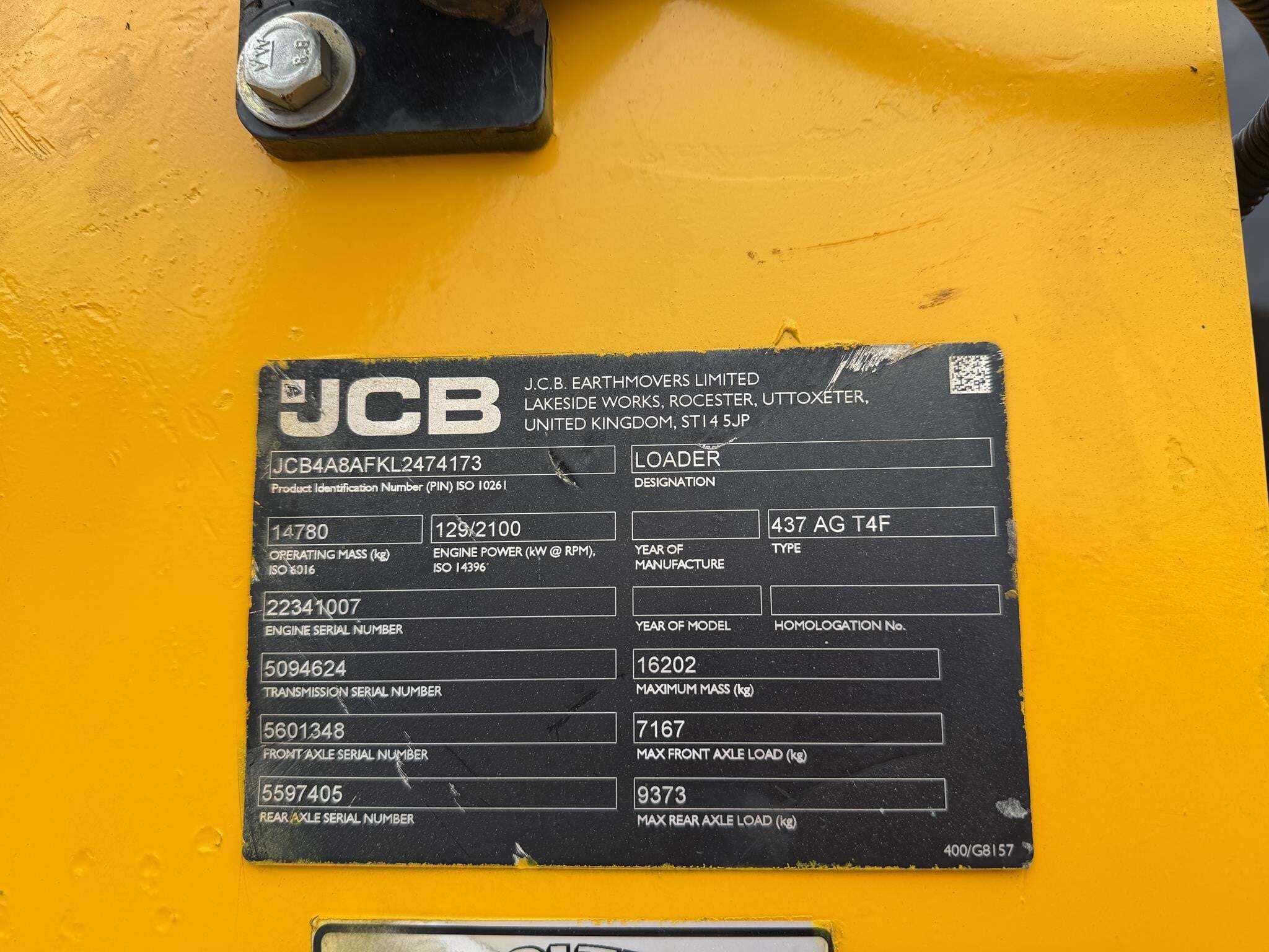 2020 JCB 437 AGRI Wheel Loader