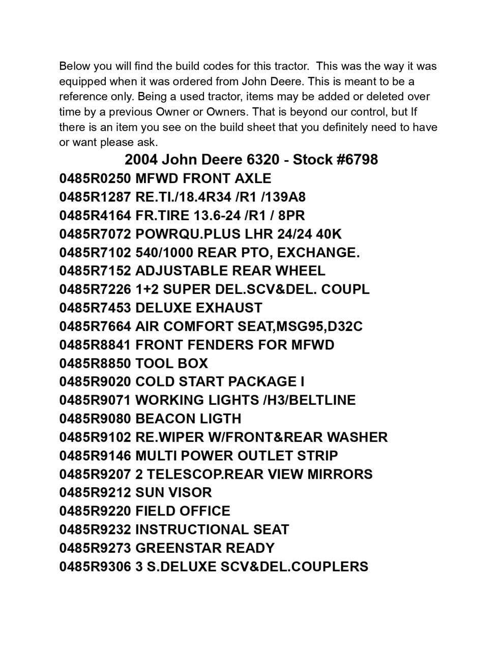 2004 John Deere 6320 Tractor