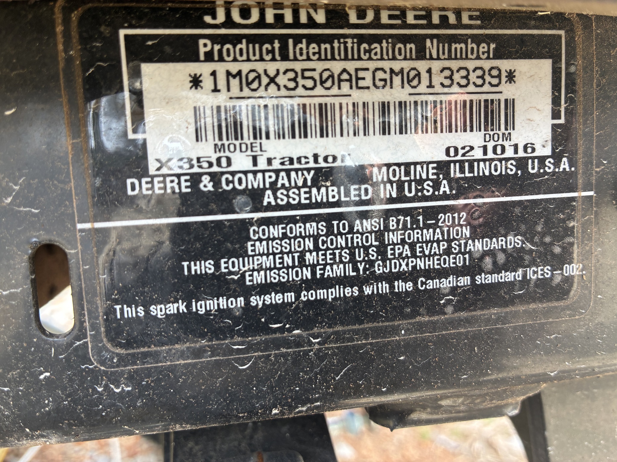 2016 John Deere X350 Lawn Mower