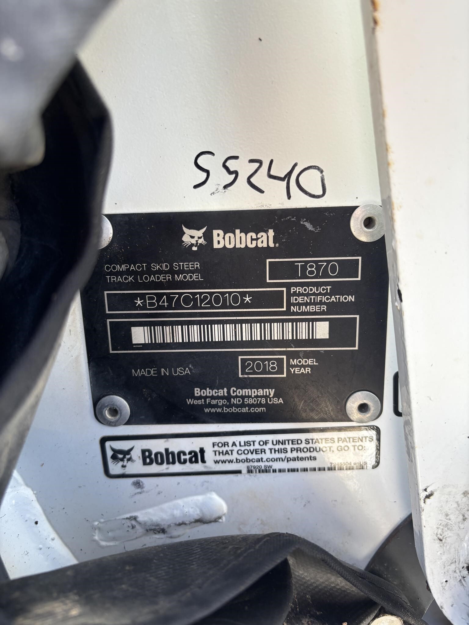 2018 Bobcat T870 Skid Steer