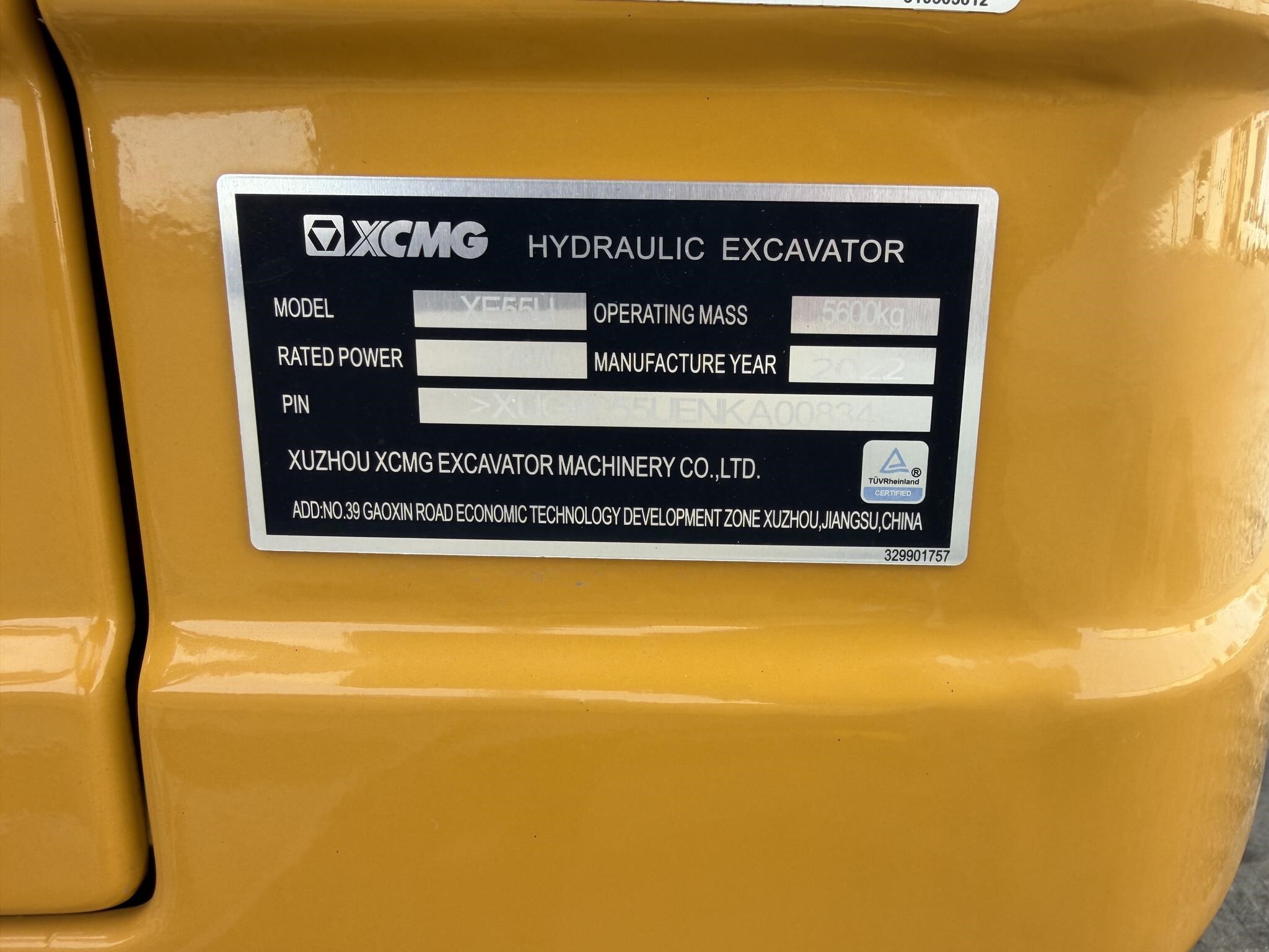 2022 XCMG XE55U Mini Excavator