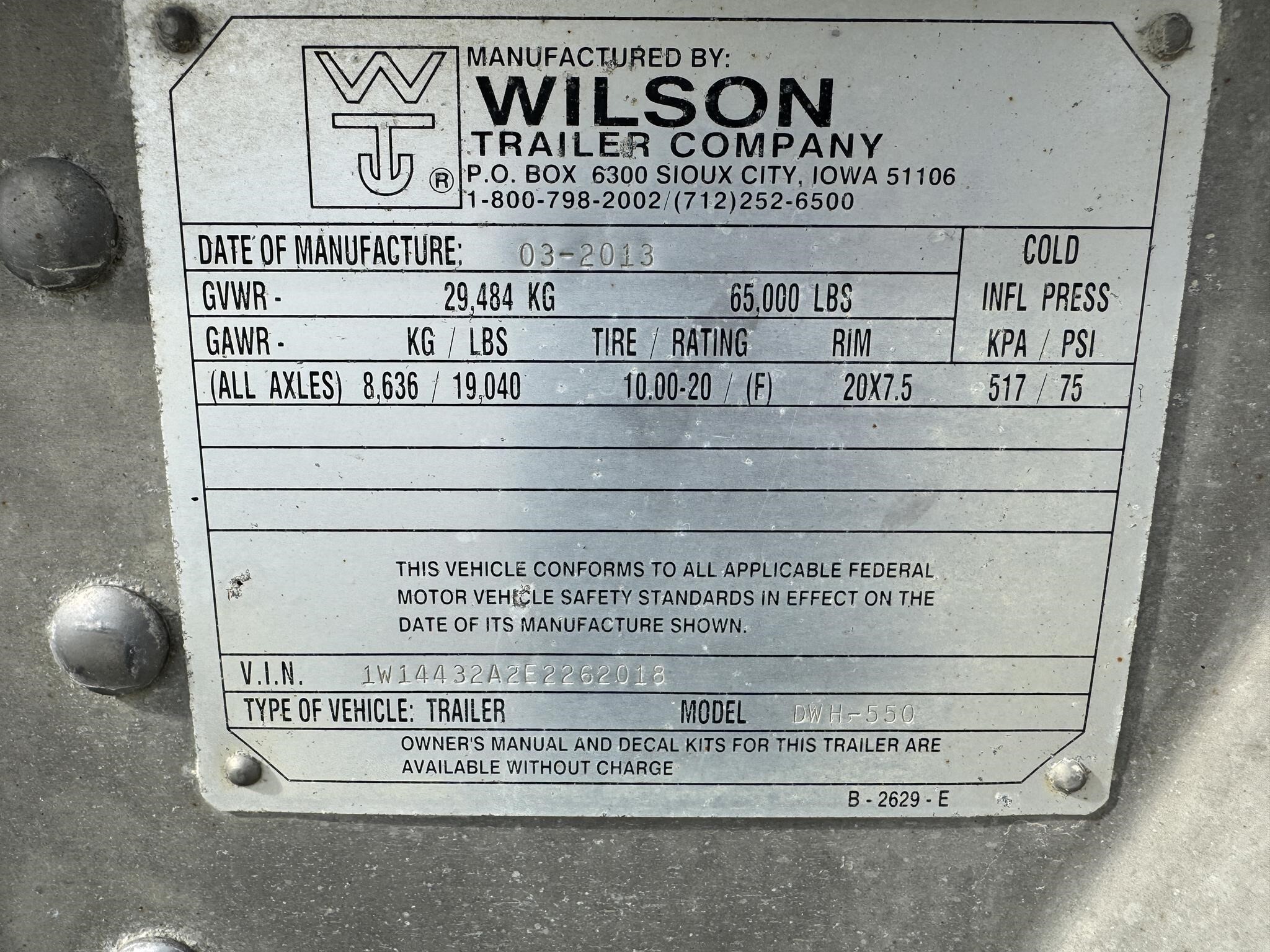 2014 Wilson DWH-550 Grain Trailer