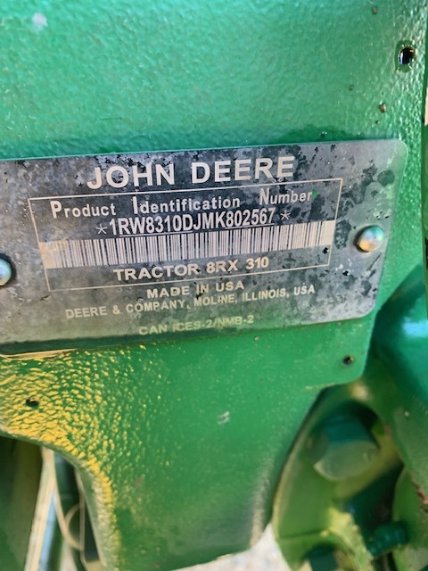 2021 John Deere 8RX 310 Tractor
