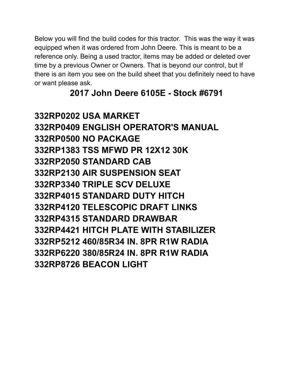 2017 John Deere 6105E Tractor