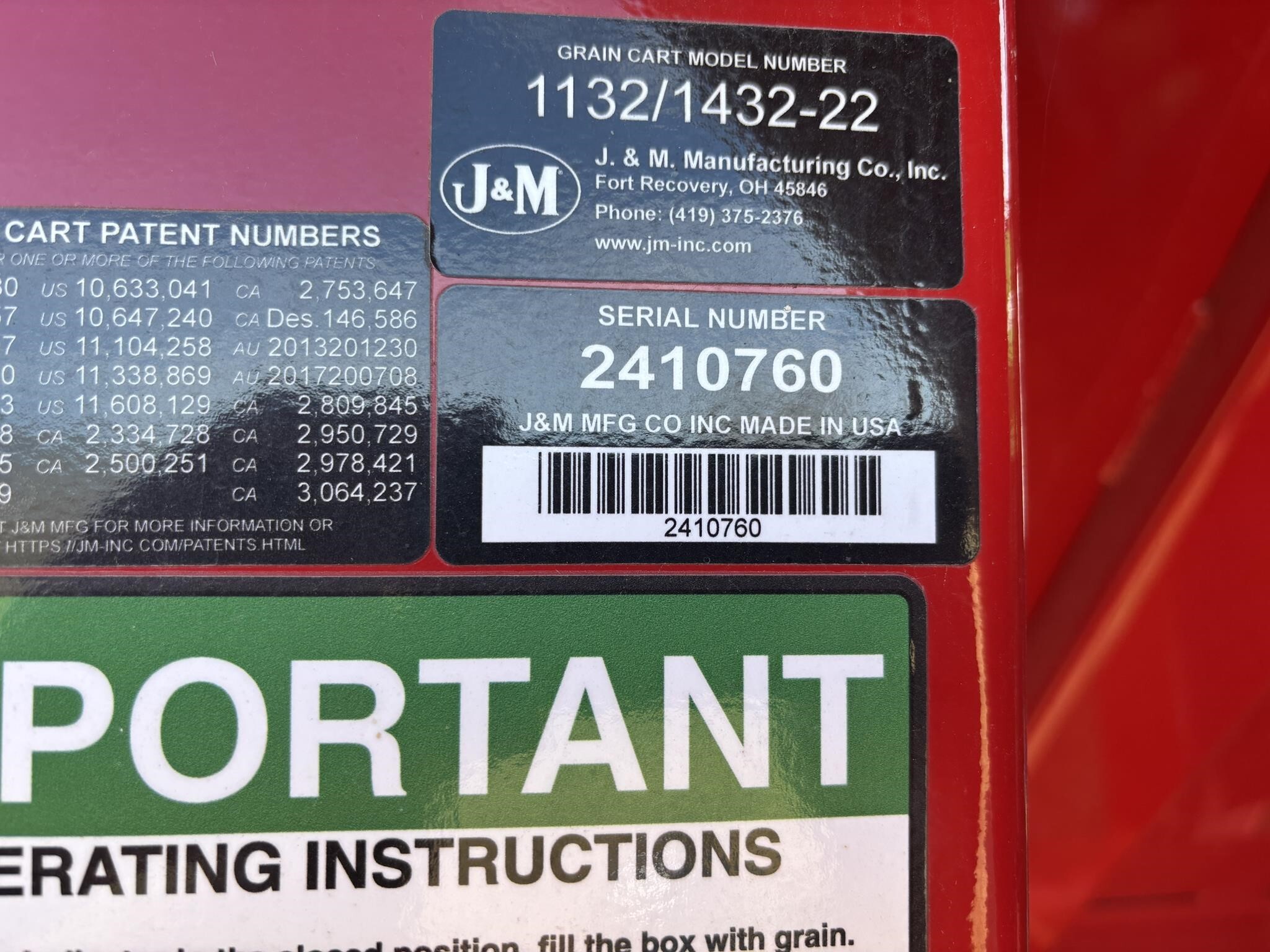 2024 J&M 1432-22S Grain Cart