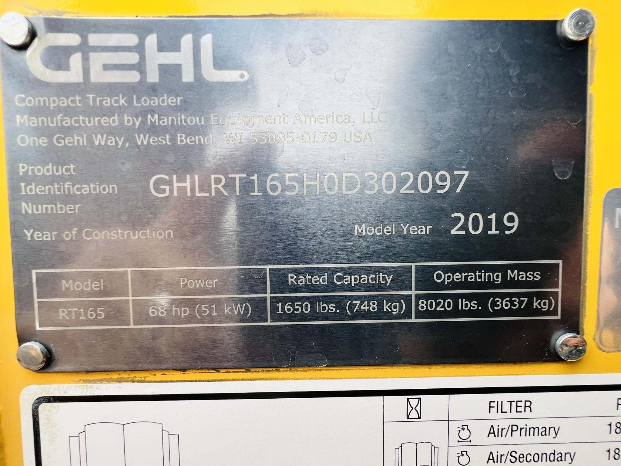 2019 Gehl RT165 Skid Steer