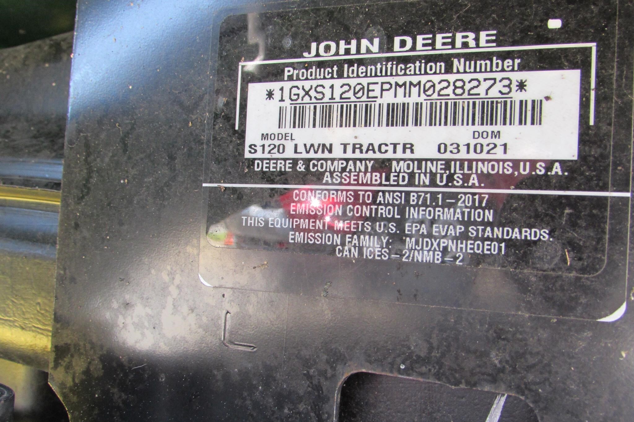 2021 John Deere S120 Lawn Mower