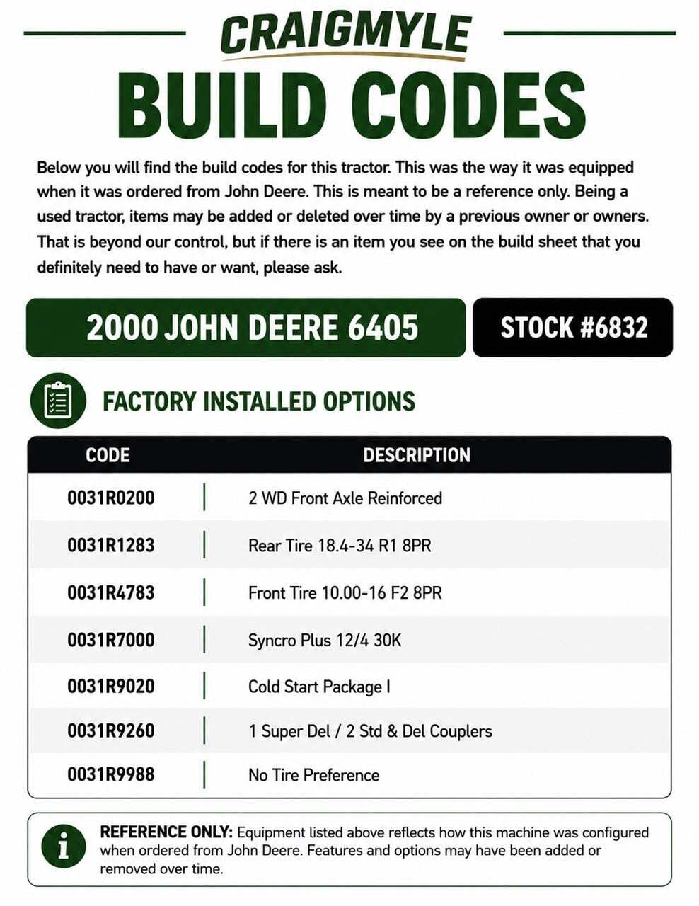 2001 John Deere 6405 Tractor