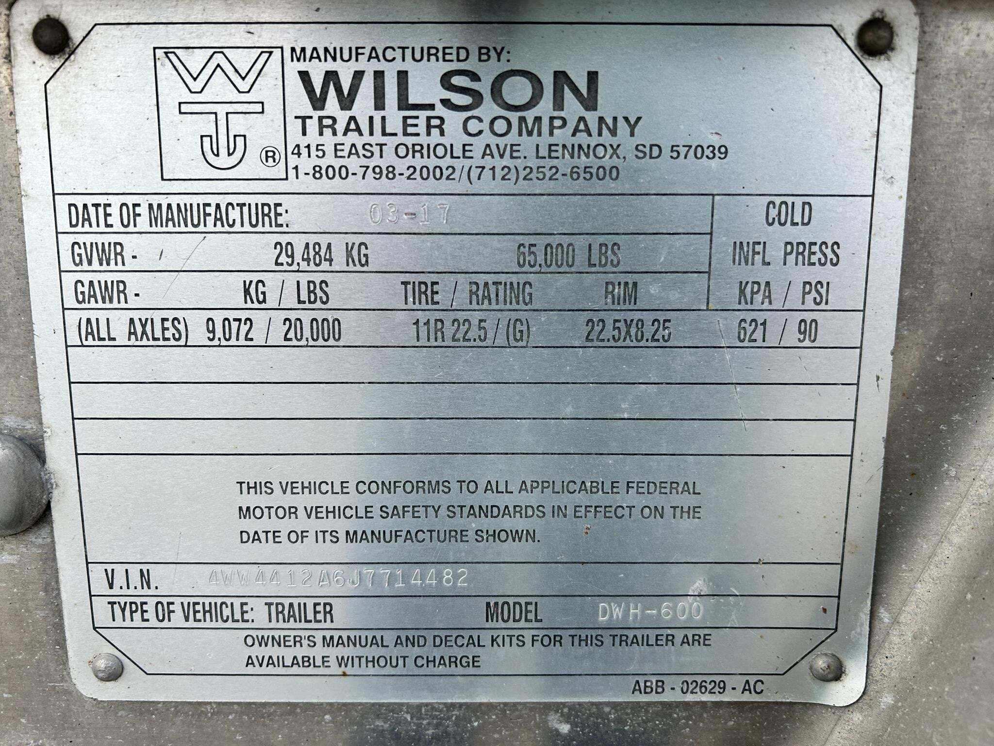 2018 Wilson DWH-601 Grain Trailer