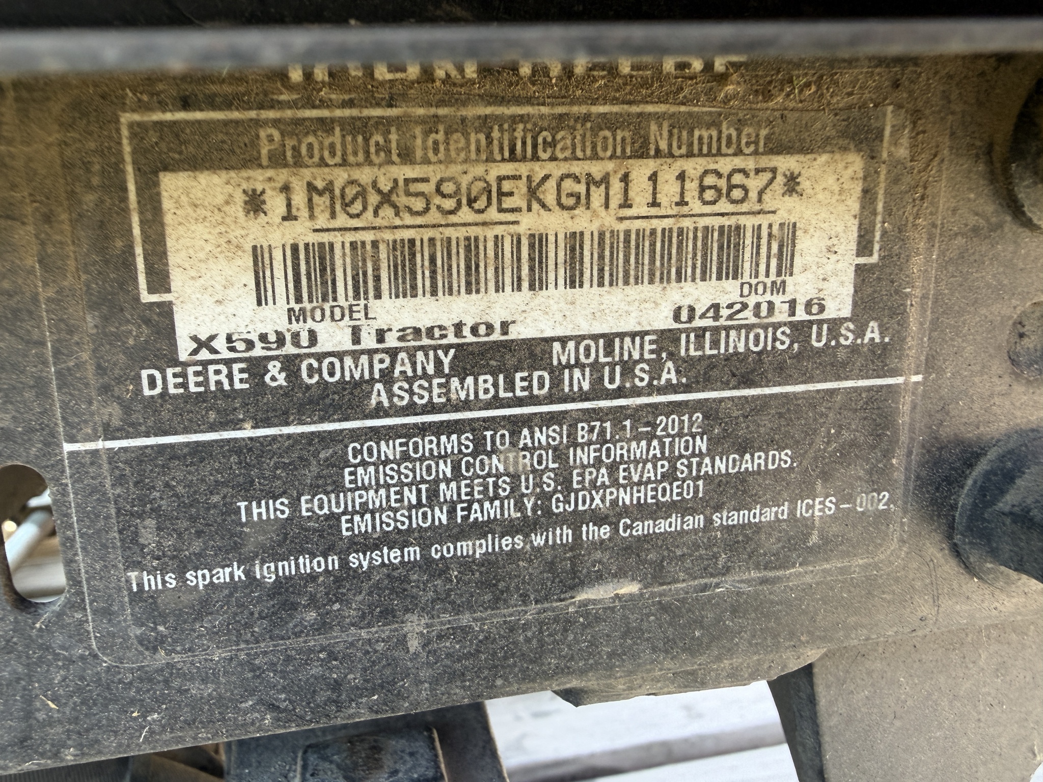 2016 John Deere X590 Lawn Mower