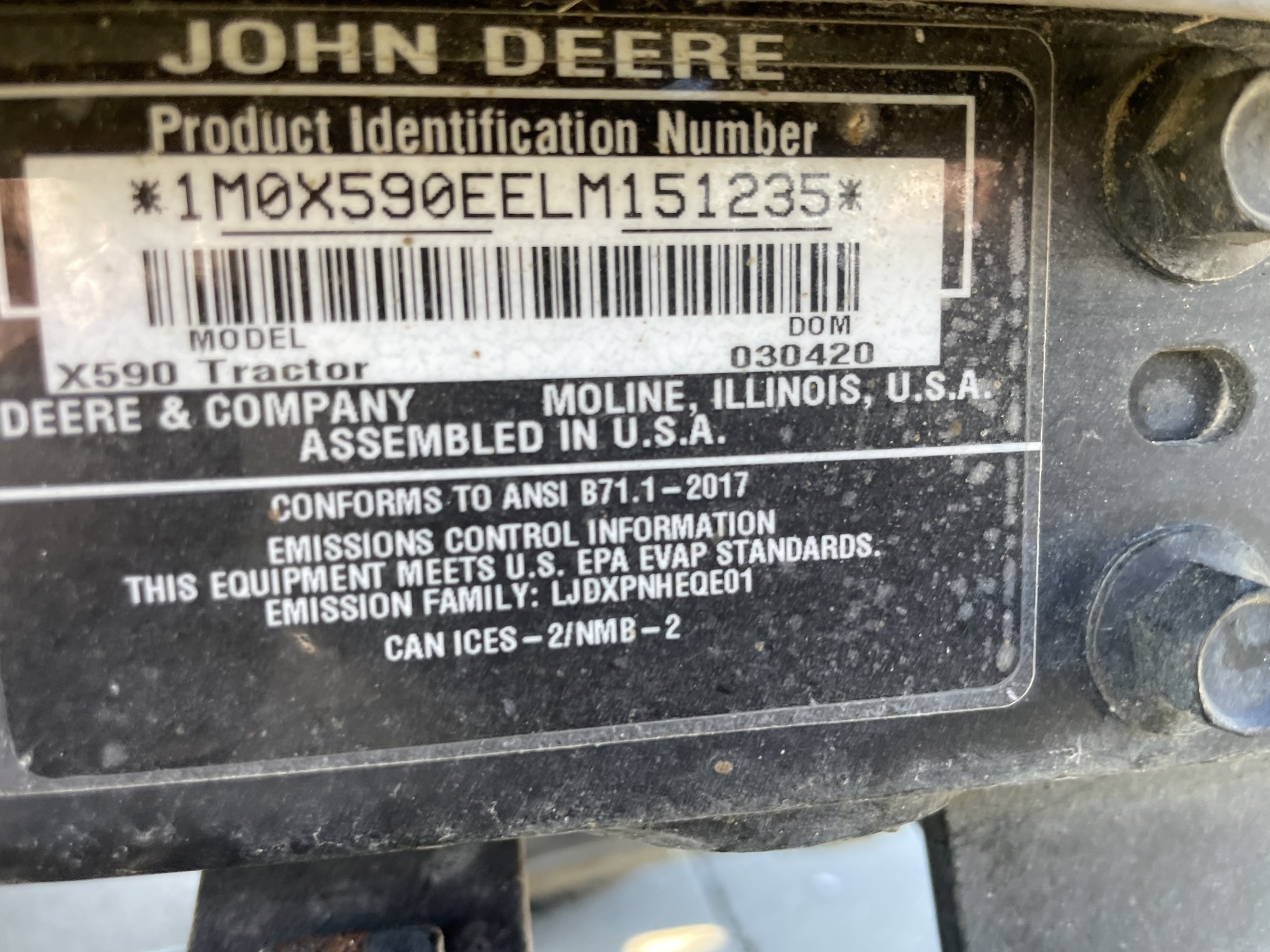 2020 John Deere X590 Lawn Mower