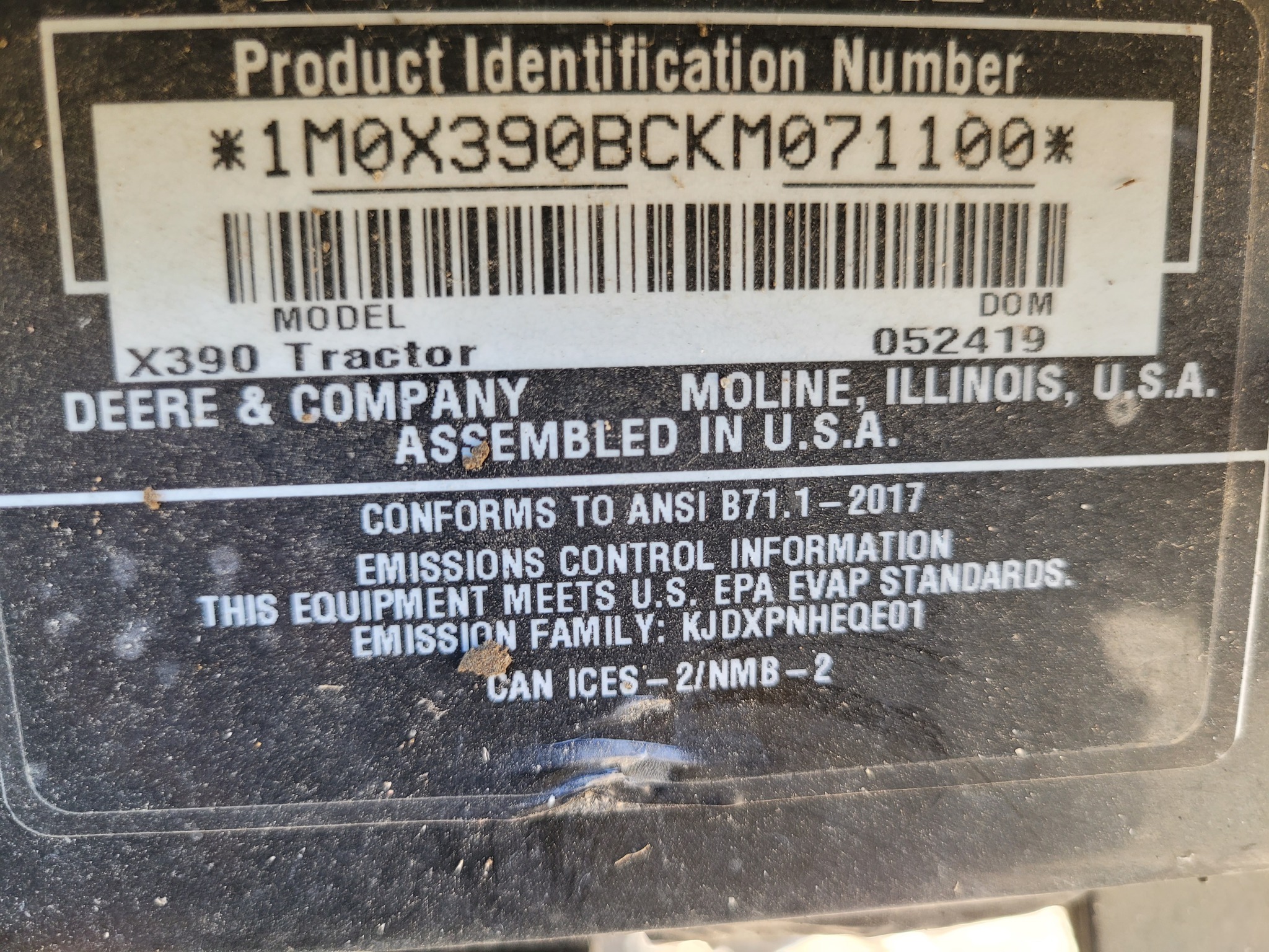 2019 John Deere X390 Lawn Mower