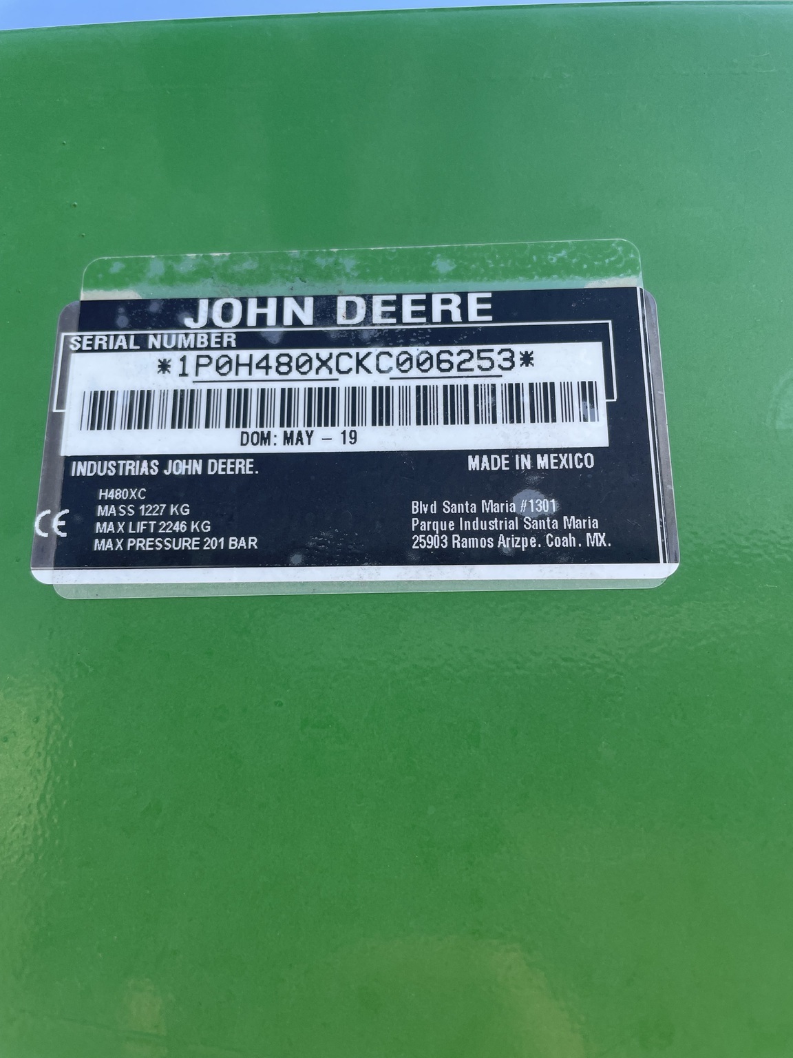  John Deere H480 Front End Loader