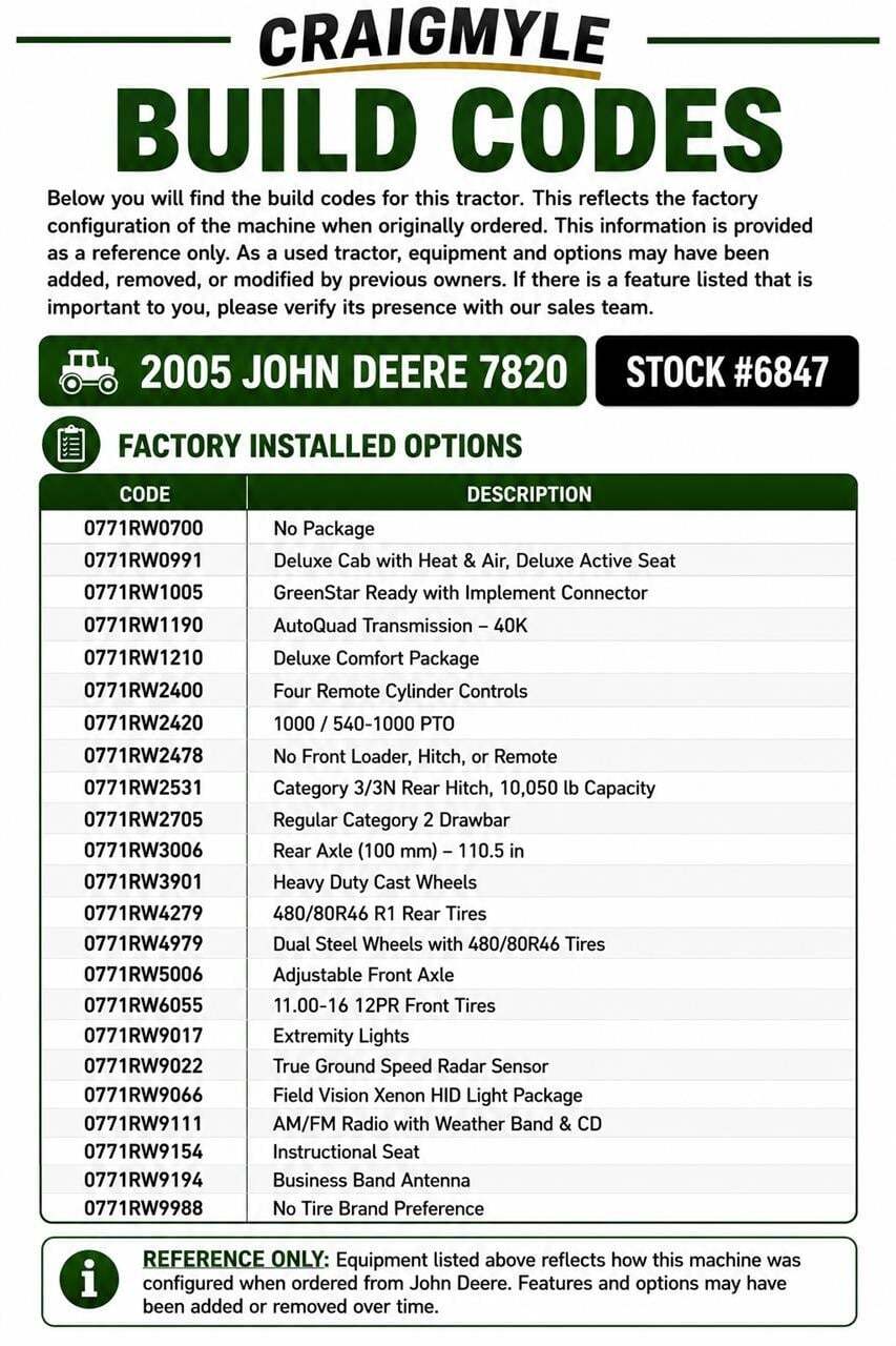 2005 John Deere 7820 Tractor