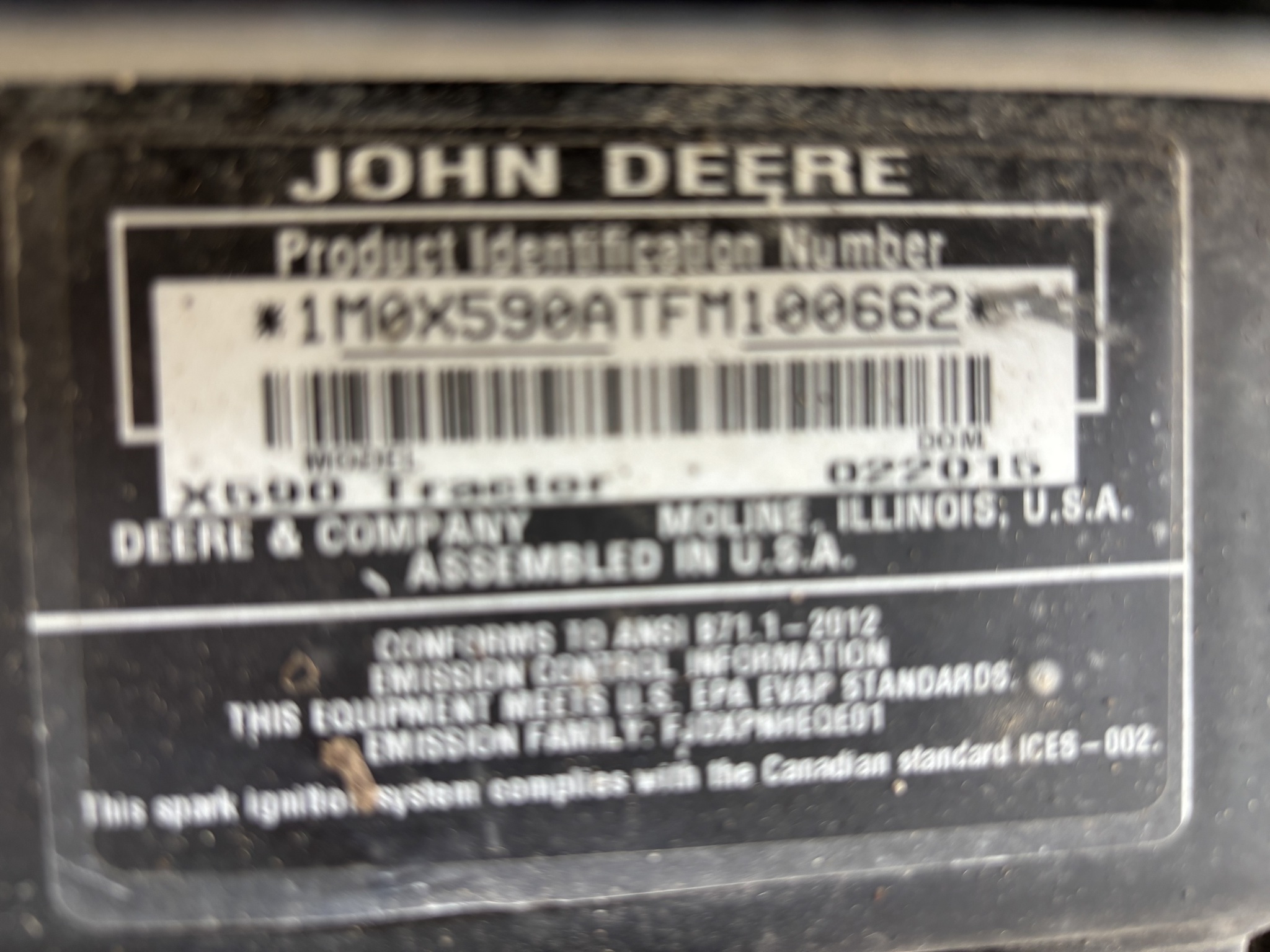 2016 John Deere X590 Lawn Mower