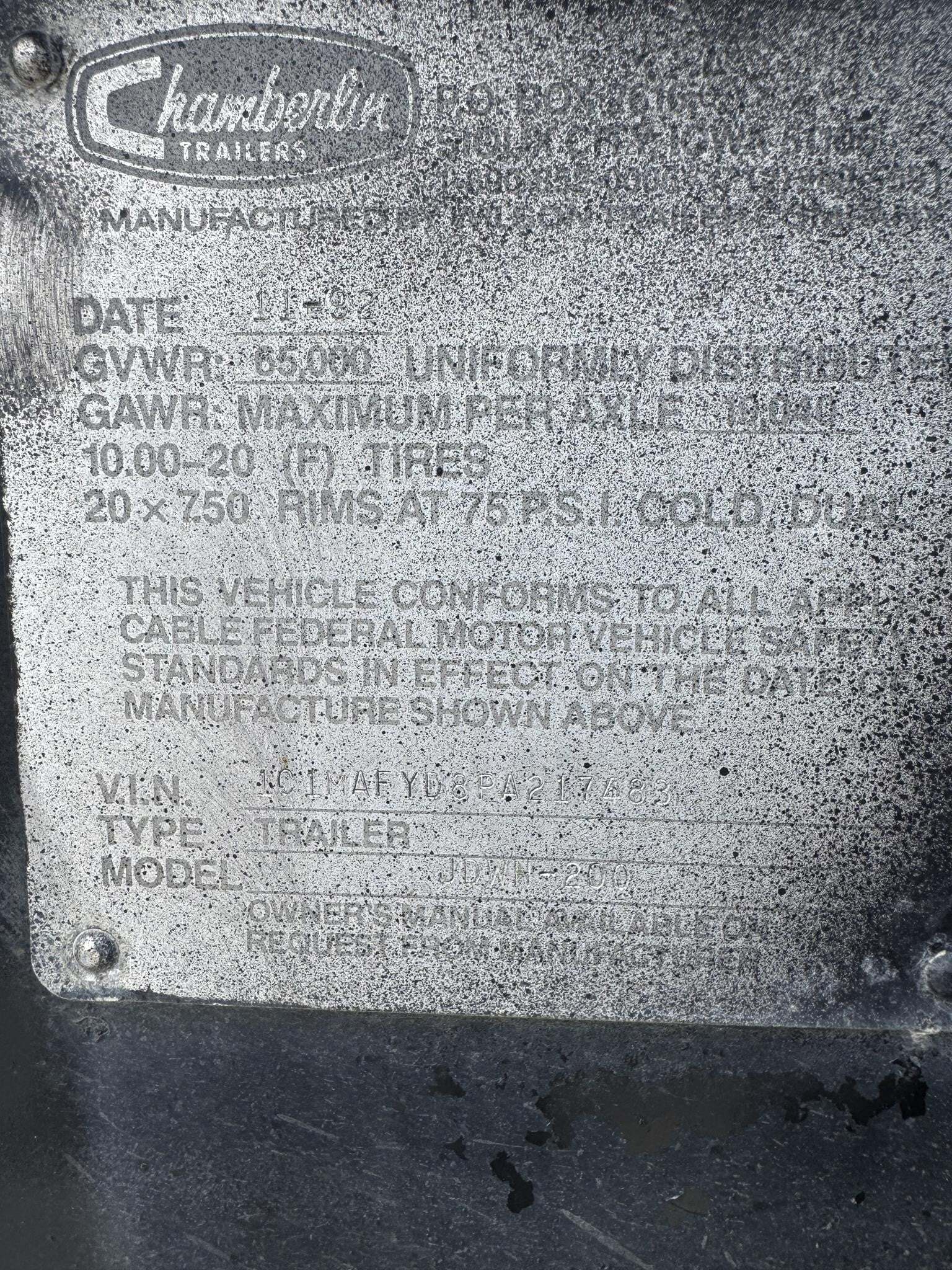 1993 CHAMBERLIN Trailer Grain Trailer