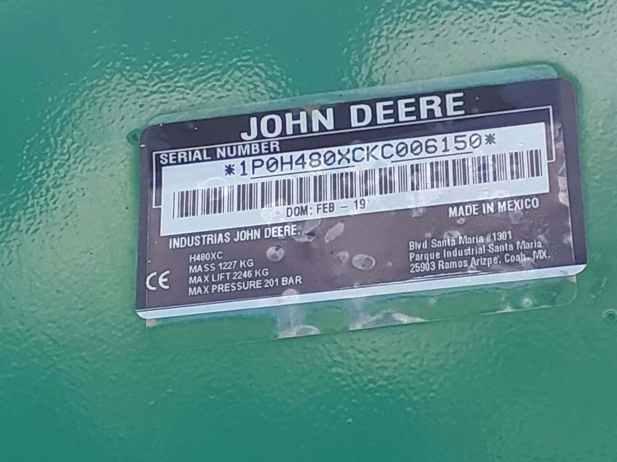 2019 John Deere H480 Front End Loader