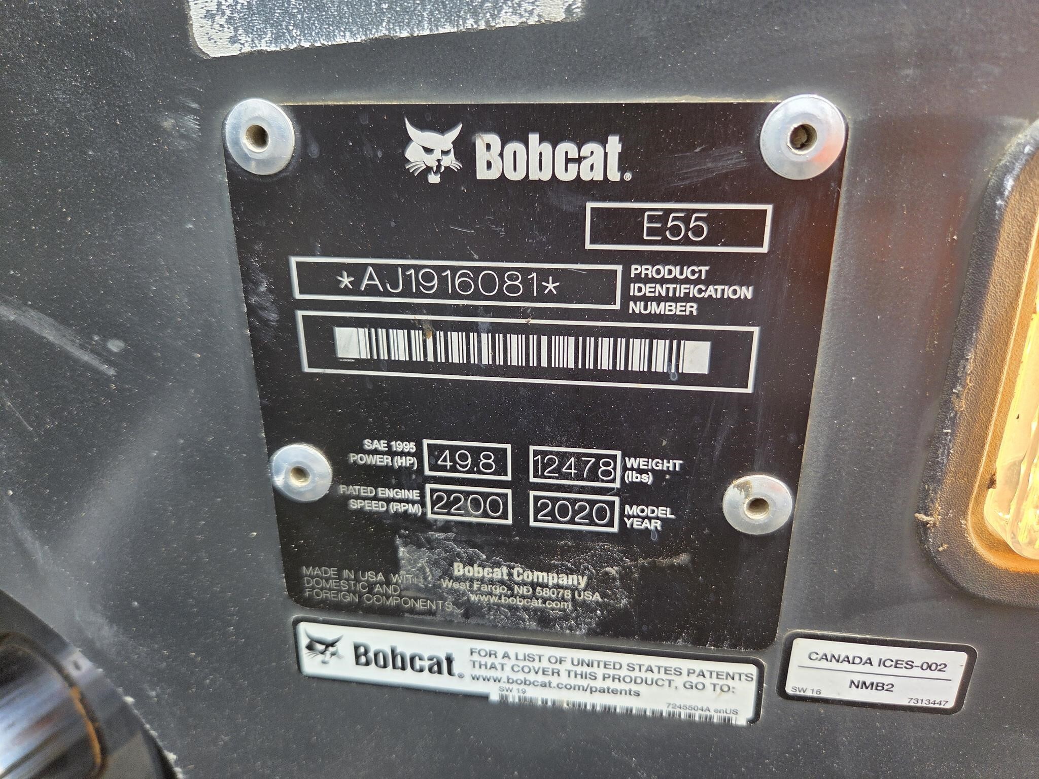 2020 Bobcat E55 Mini Excavator