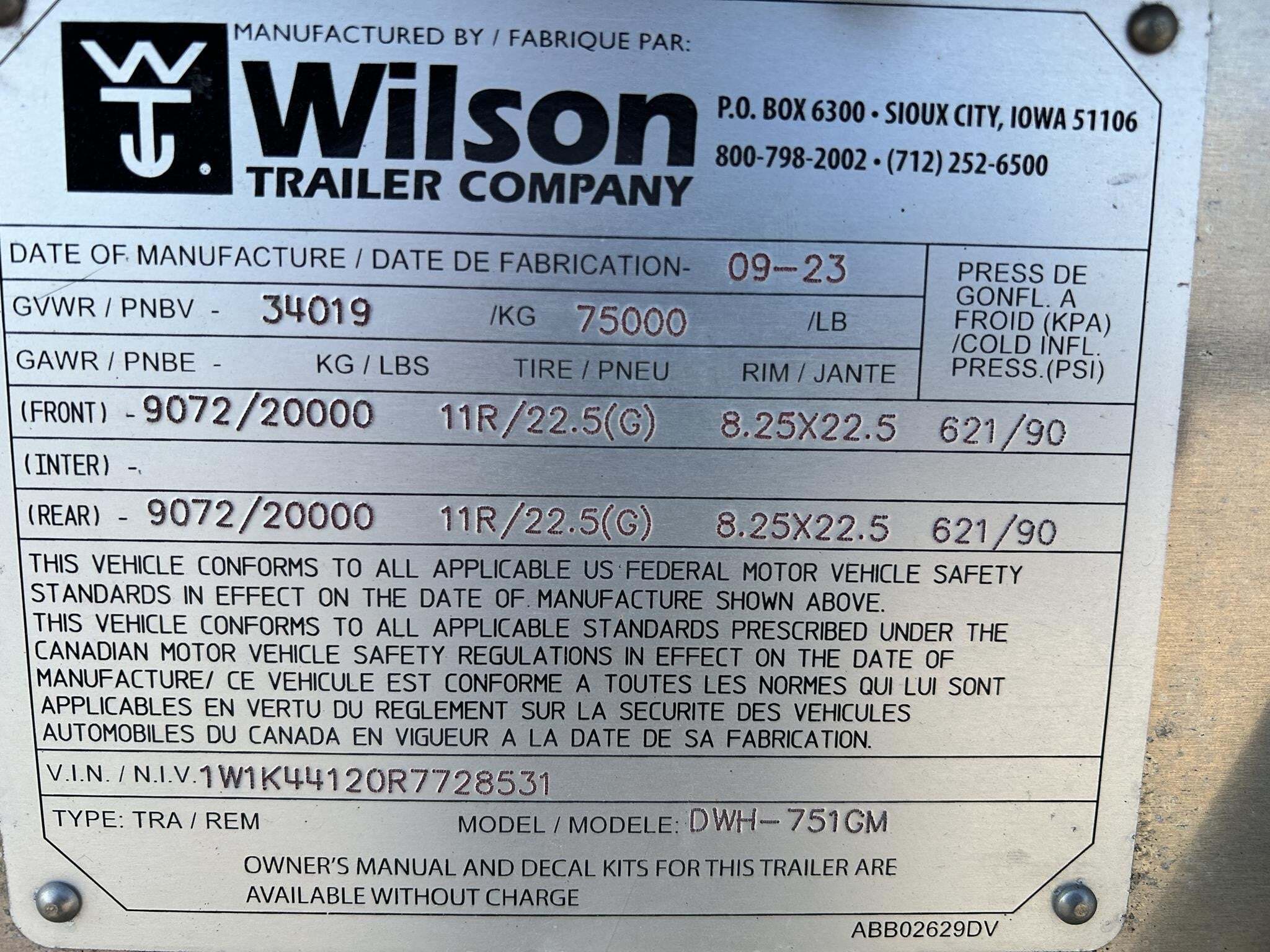 2024 Wilson DWH-751GM Grain Trailer